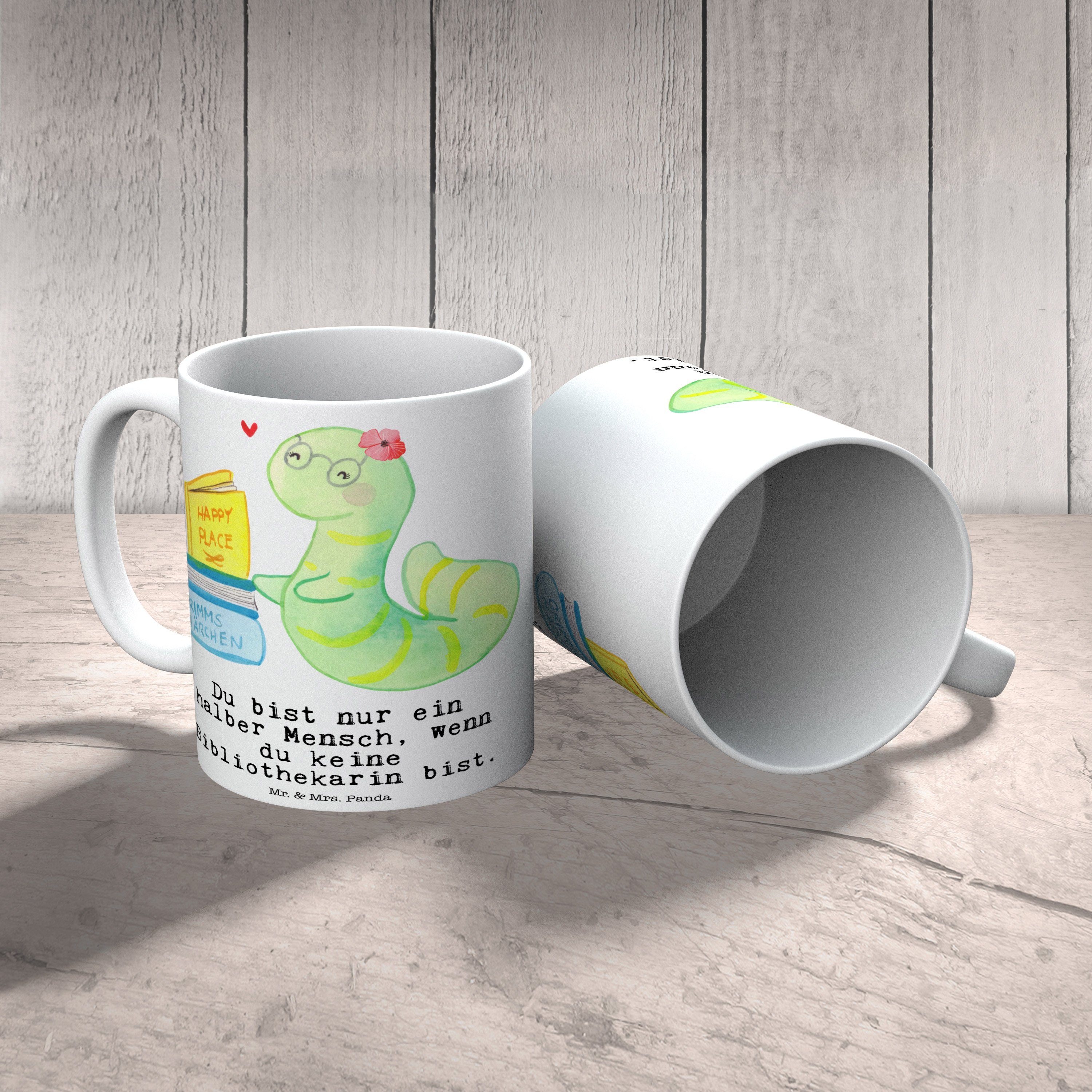 Mr. & Mrs. Panda Tasse Keramik Weiß Herz mit Tasse Sprüche, Geschenk, Kaffeebeche, - - Bibliothekarin