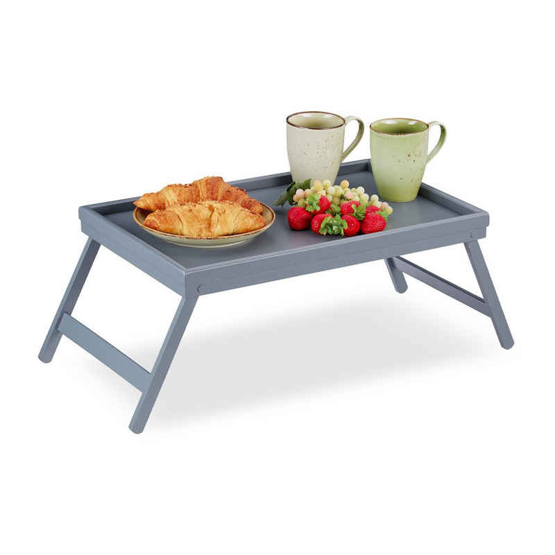 relaxdays Tabletttisch Betttablett Bambus grau