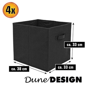DuneDesign Aufbewahrungsbox 4er Set Aufbewahrungsbox für Kallax Regal 33x38x33, Kallax Faltboxen schwarz
