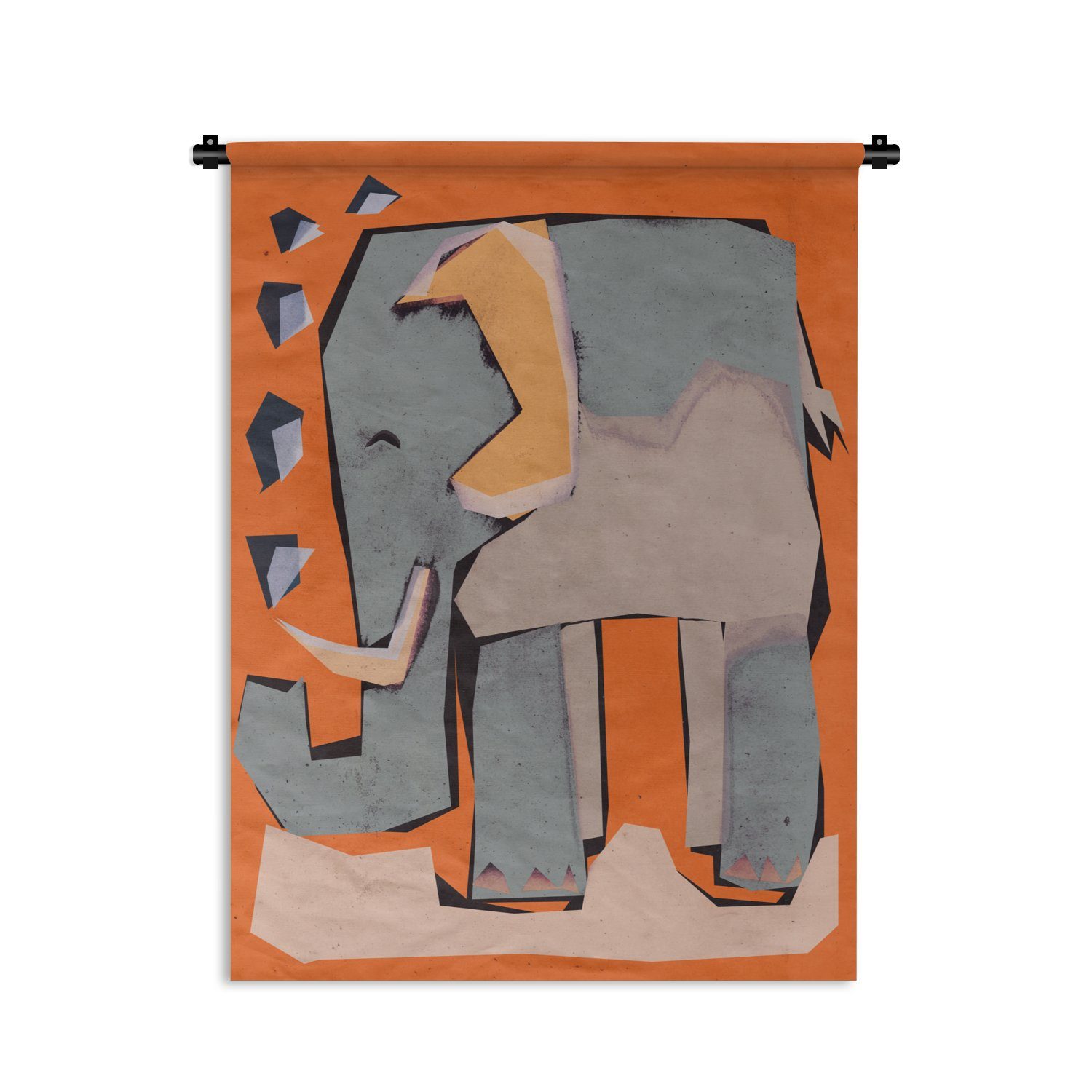 MuchoWow Wanddekoobjekt Elefant der Tiere, Schlafzimmer - Kinder Deko Tapisserie, - für - an Wohnzimmer, Wand, - Pastell Orange