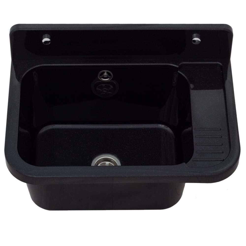 Lavre Waschbecken Vigo, Spülbecken Waschtrog Ausgussbecken, 50x33x21 cm, Farbe Marmor schwarz