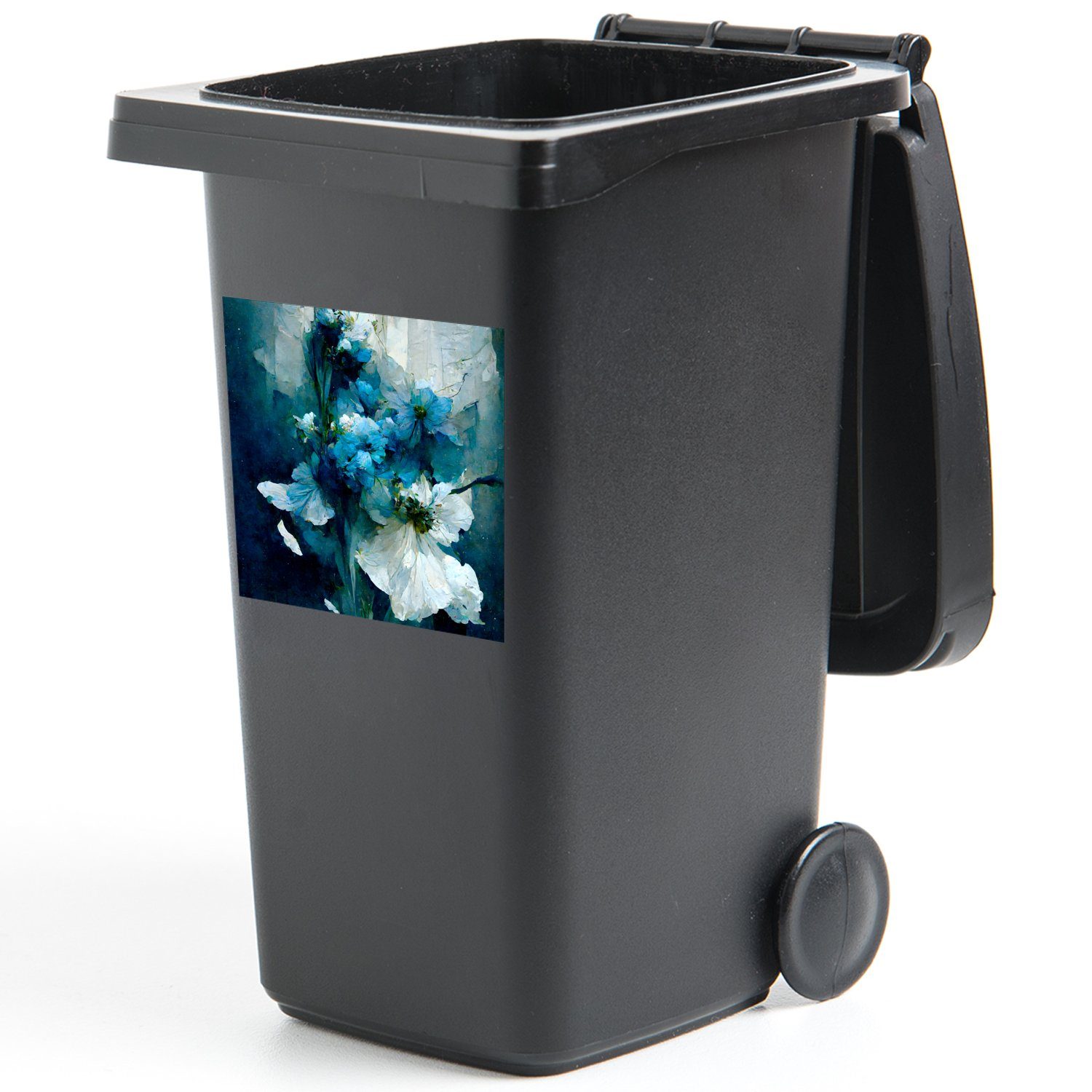 Abfalbehälter - MuchoWow - Blumen Wandsticker St), Blumenstrauß Farbe - Mülleimer-aufkleber, Blau (1 Mülltonne, Container, Sticker,