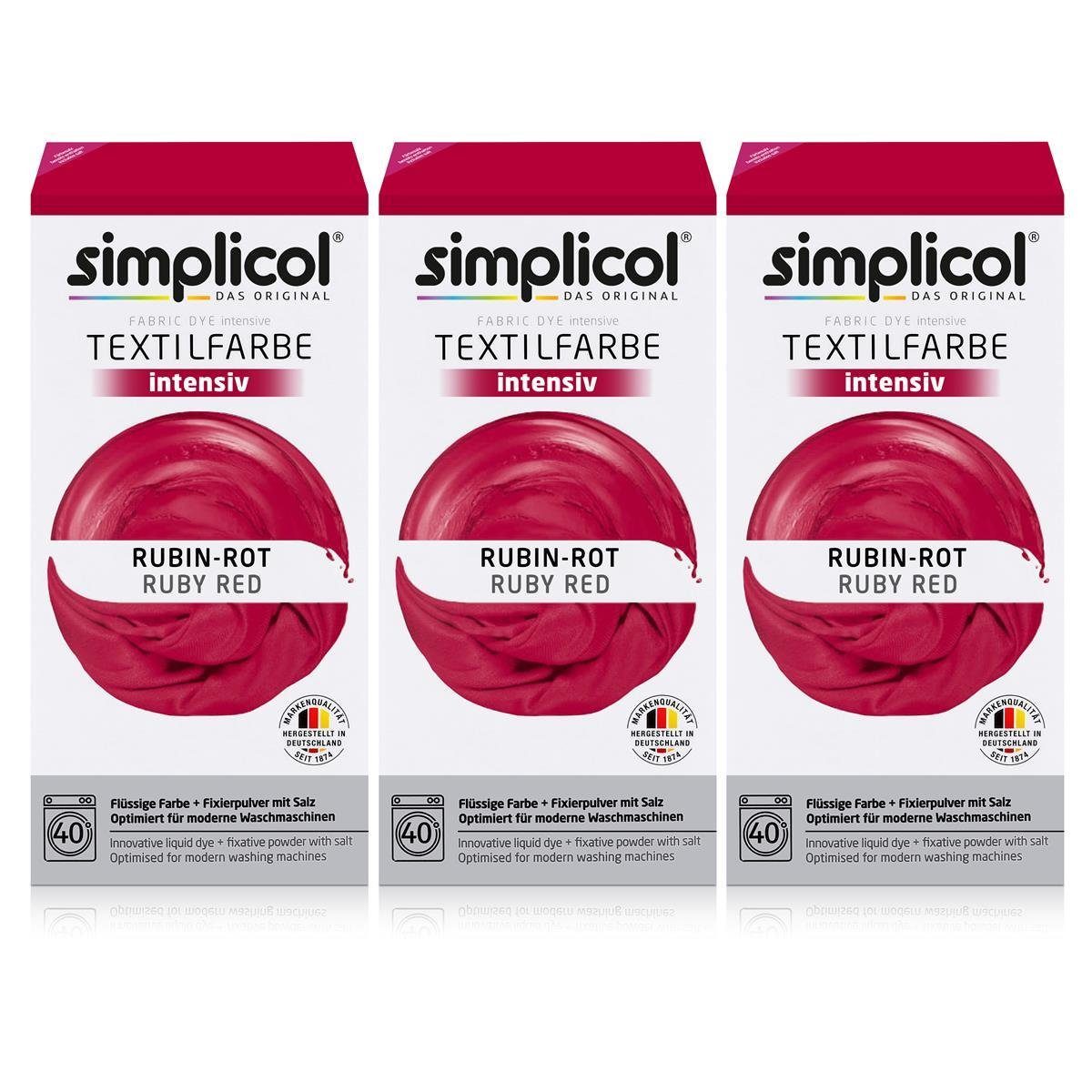 Textilfarbe Simplicol Textilfarbe intensiv Rubin-Rot - Einfaches Färben (3er Pack)
