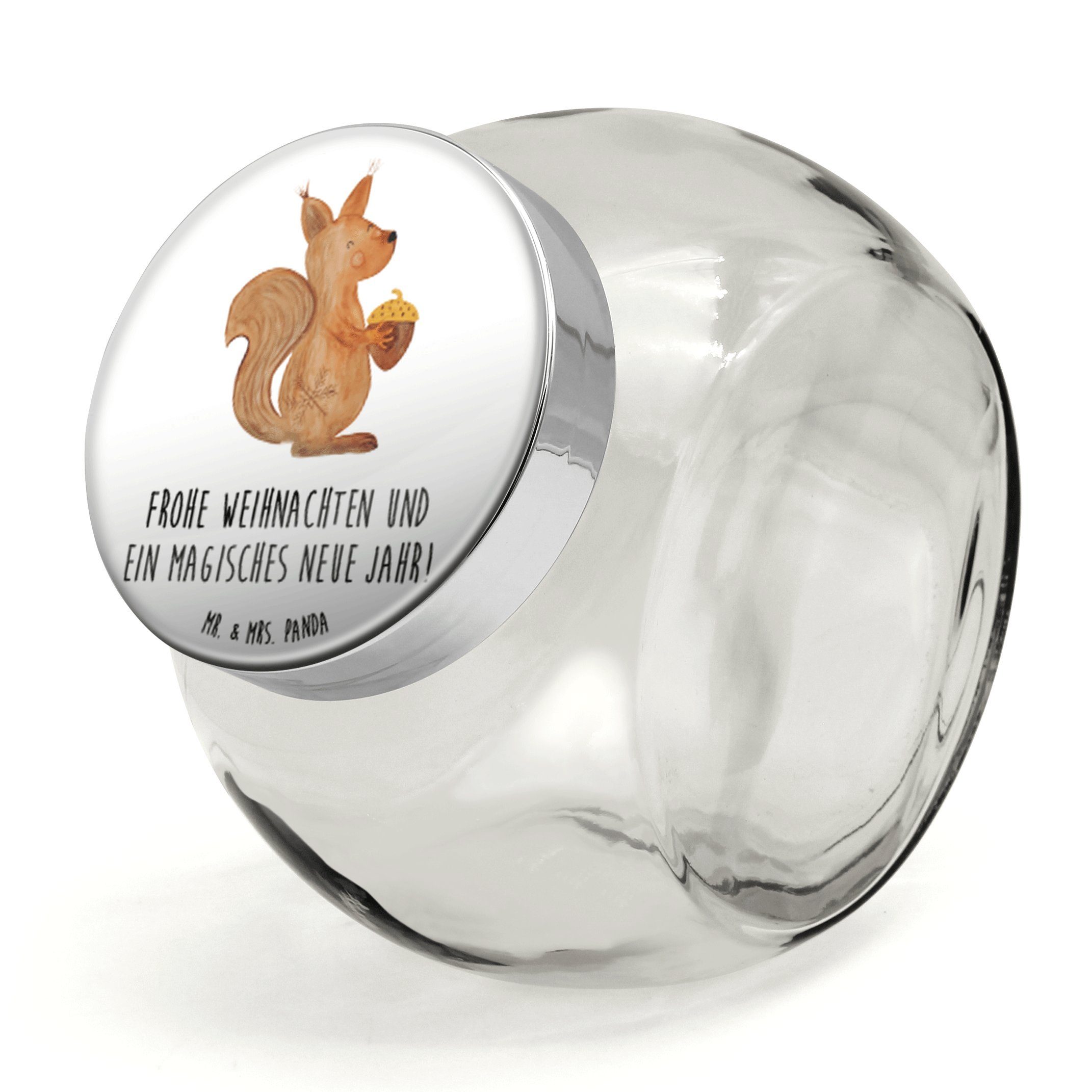 Mr. & Mrs. Panda Vorratsglas XL 2000ml Eichhörnchen Weihnachten - Weiß - Geschenk, Aufbewahungsgla, Premium Glas, (1-tlg), Mit Motiv
