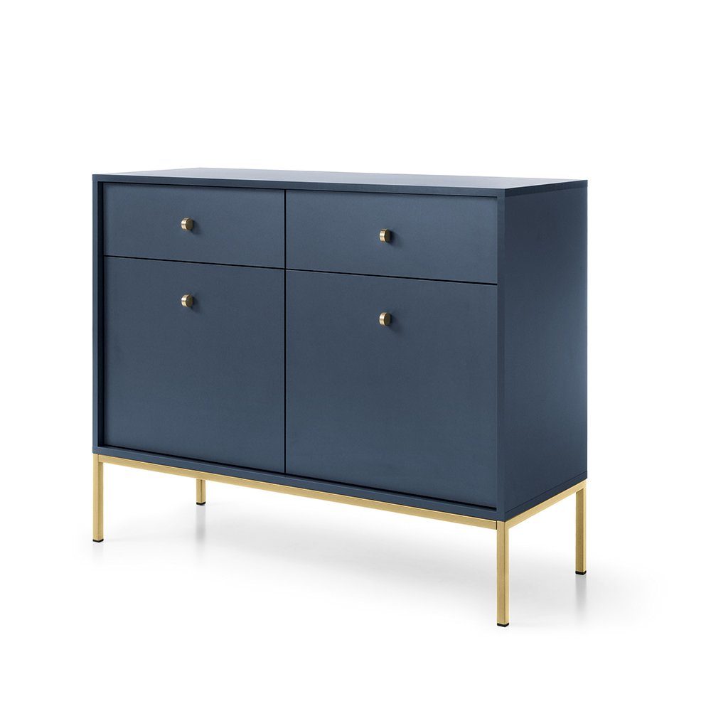 Lomadox Sideboard MALAGA-160, 104cm breit, marineblau, Fußgestell goldfarben, goldene Griffe