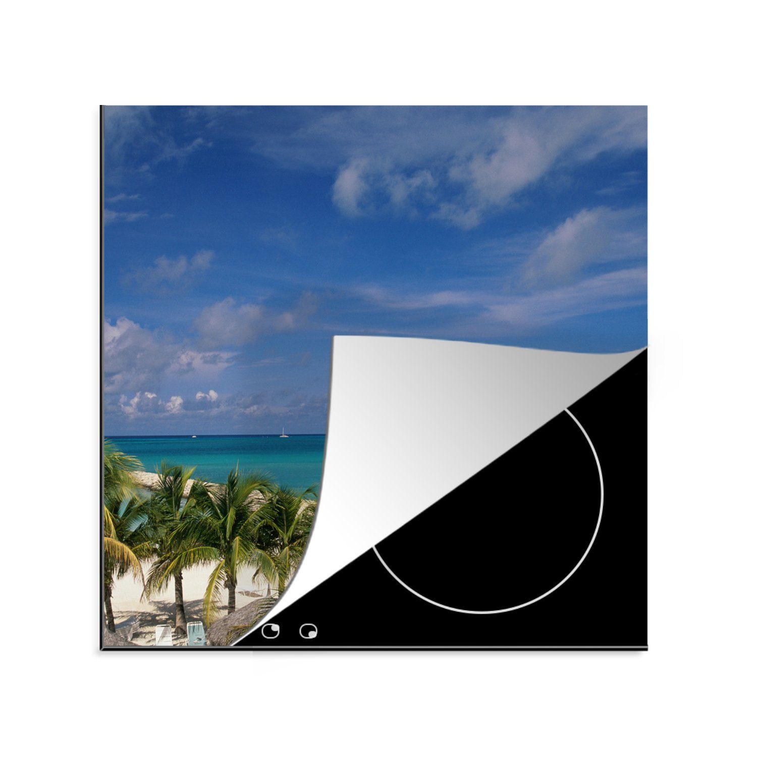 MuchoWow Herdblende-/Abdeckplatte Aruba - Palme - Strand, Vinyl, (1 tlg), 78x78 cm, Ceranfeldabdeckung, Arbeitsplatte für küche