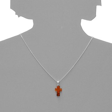 OSTSEE-SCHMUCK Kette mit Anhänger - Kreuz 28 x 16 mm - Silber 925/000 - Bernstein (2-tlg)