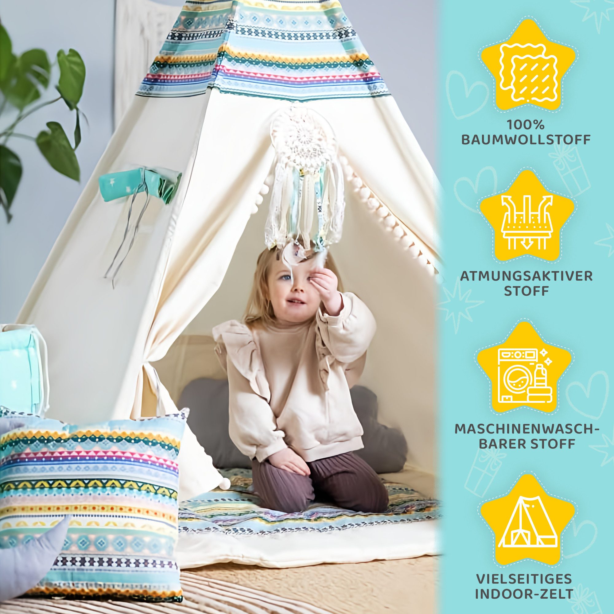 Rainbow Kids Tipi-Zelt Kinderzelt Spielzelt Teepee günstig online kaufen