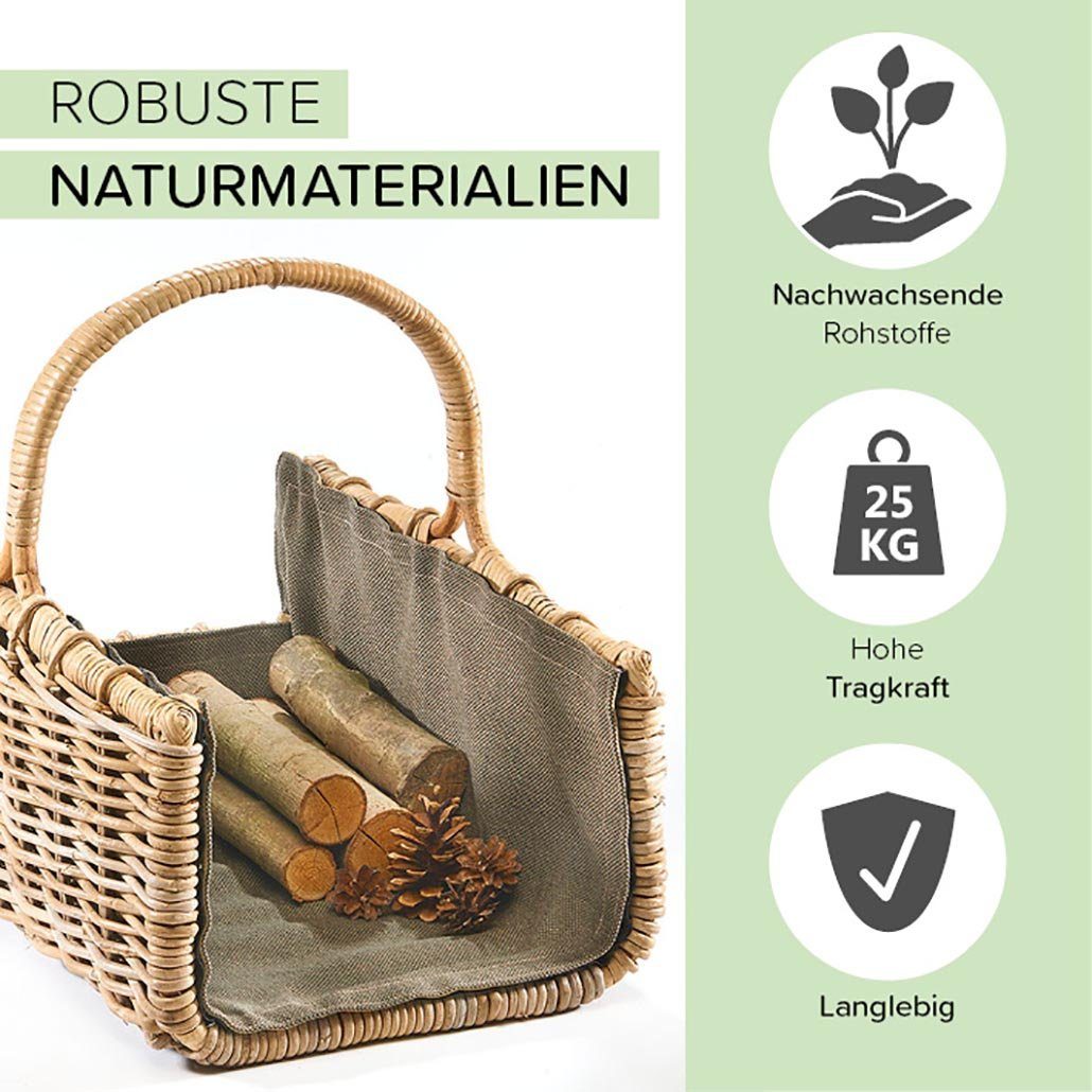 Kobolo Kaminholzkorb Holztrage aus grauem Rattan günstig online kaufen