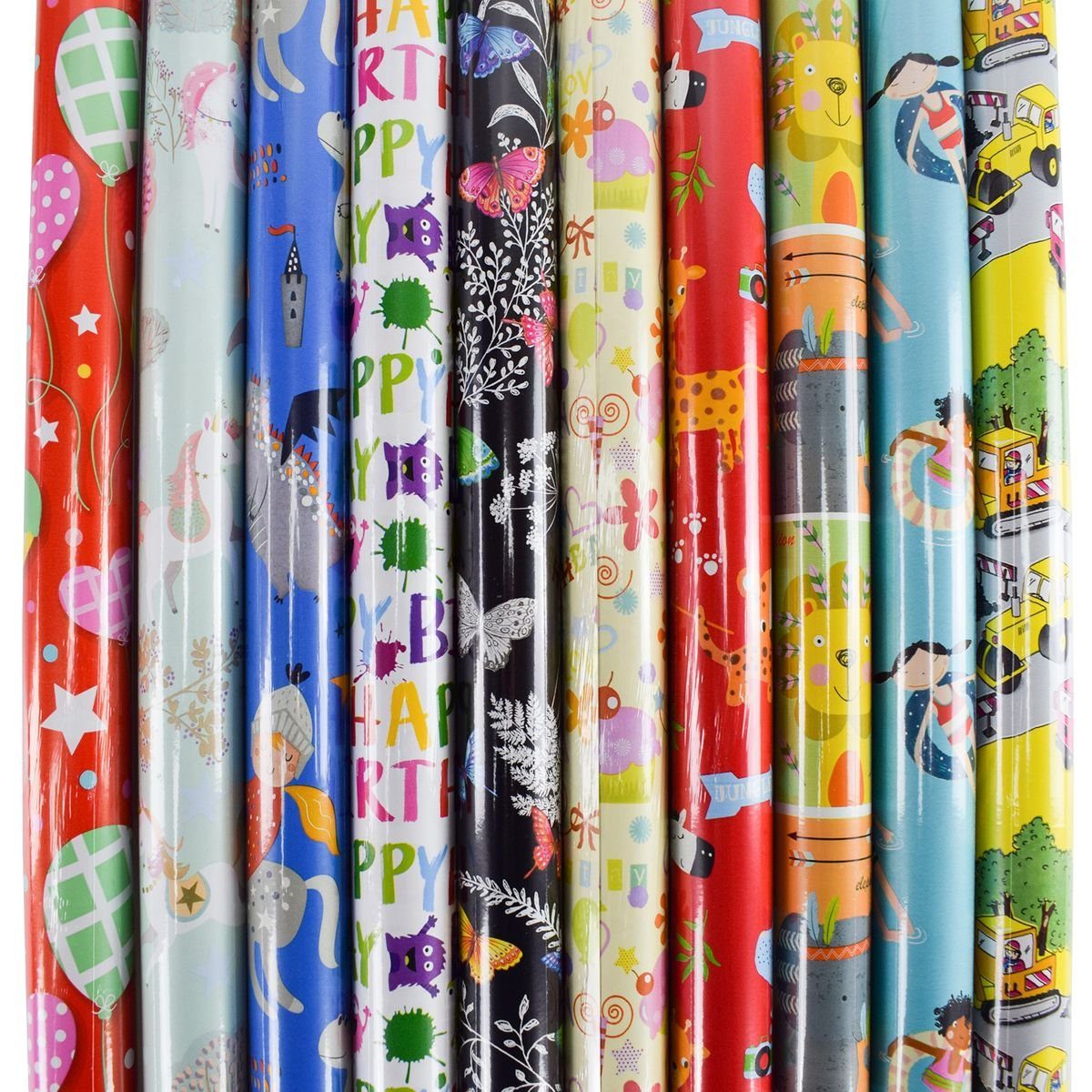 Geschenkpapier Kindergeschenkpapier 10 Rollen 200x70 cm Motive für Geburtstag & Co.