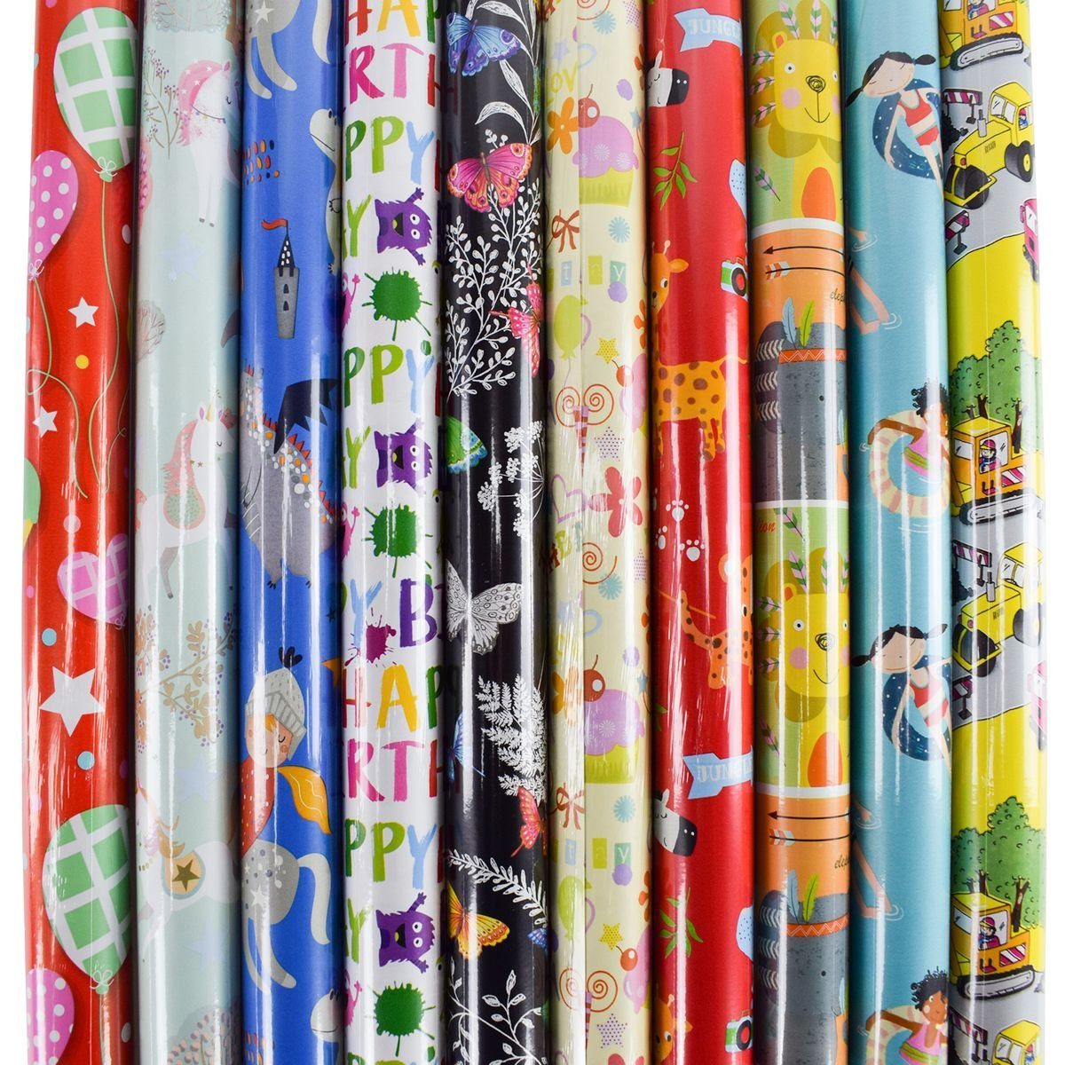 Marabellas Shop Geschenkpapier Kindergeschenkpapier 10 Rollen 200x70 cm Motive für Geburtstag & Co., verschieden gestaltet