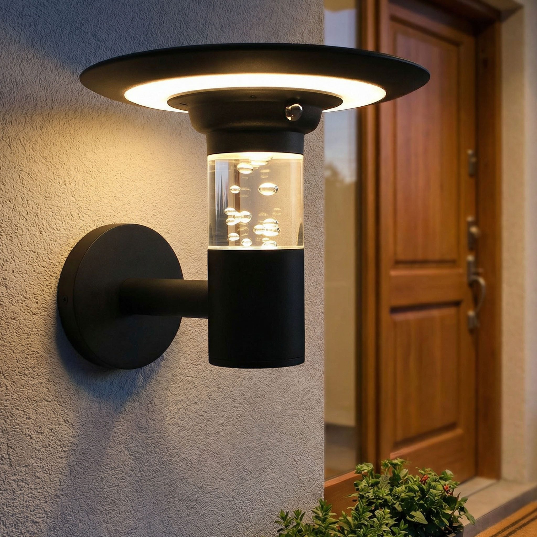 Arnusa LED Außen-Wandleuchte Solar Außenleuchte kabellos 4000 mAh Aluminium Wandlampe, Dimmfunktion, LED fest integriert, Kaltweiß, Warmweiß, leistungsstarke Solarleuchte Gartenleuchte