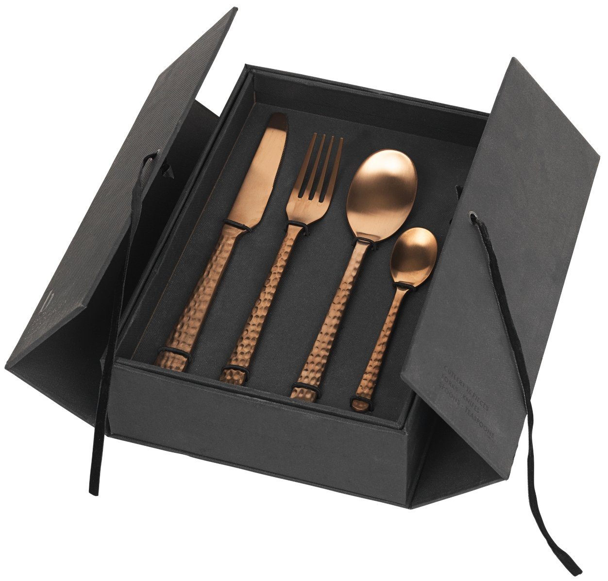 Broste Copenhagen Besteck-Set Copenhagen HUNE Besteckset kupfer gehämmert 16tlg., Edelstahl 18/8, Hune hammered Besteck