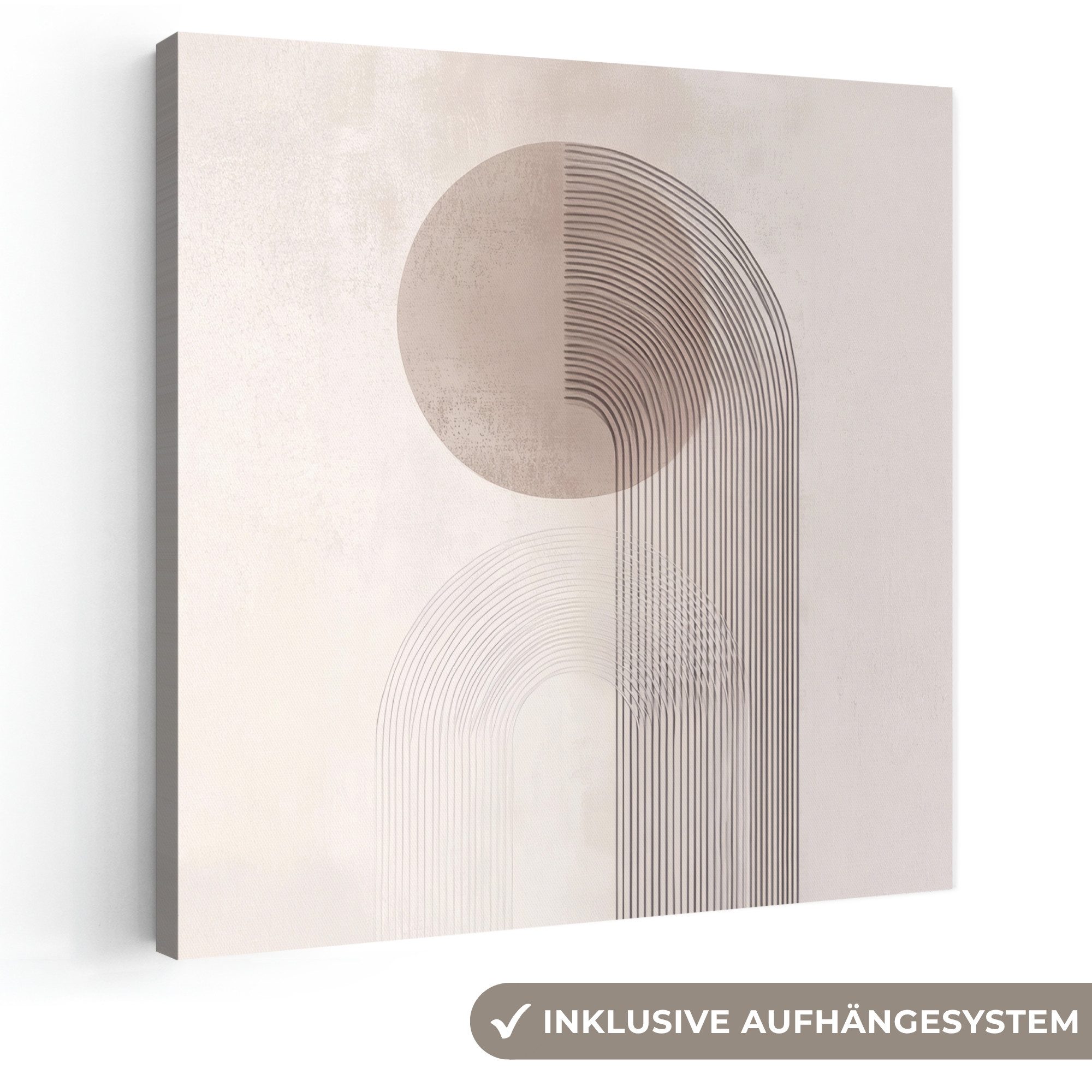 OneMillionCanvasses® Leinwandbild Minimalistisch - Kreis - Hellgrau, Fotodruck (1 St), Wandbild, Deko Schlafzimmer Wohnzimmer Flur 20x20 cm