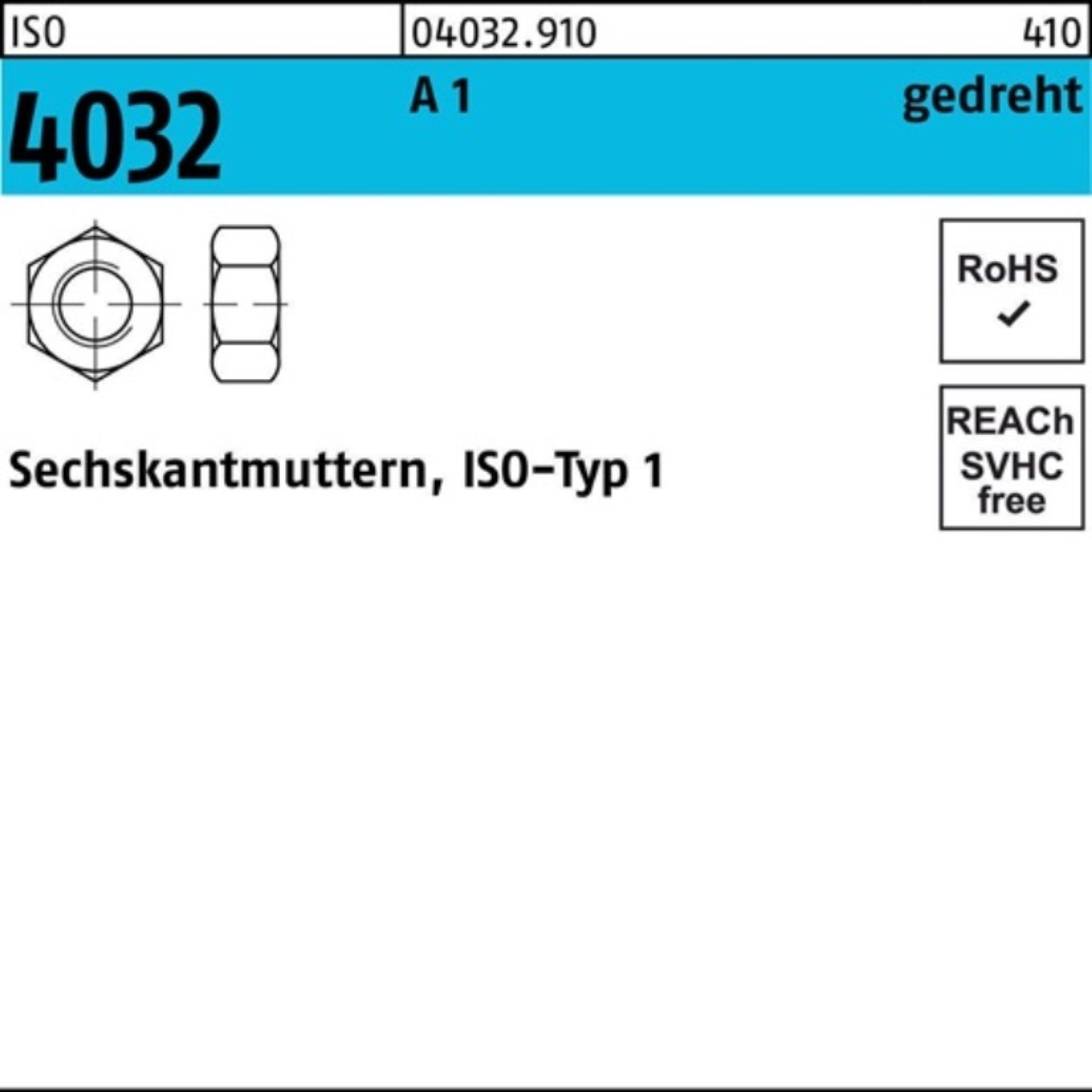 Bufab Muttern 100er Pack Sechskantmutter ISO 4032 M2,5 A 1 100 Stück ISO 4032 A 1 g | Muttern