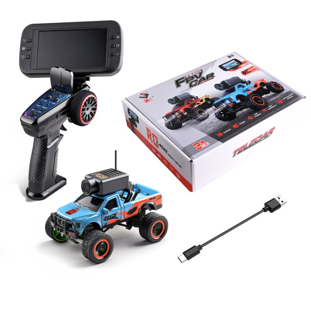 AUDEW RC-Auto RTR 1:64 FPV Mini Ferngesteuertes Auto mit WiFi Kamera, LED Licht, 2,4GHz RWD RC Auto mit FPV-Monitor, App- & VR-Steuerung, Gyro