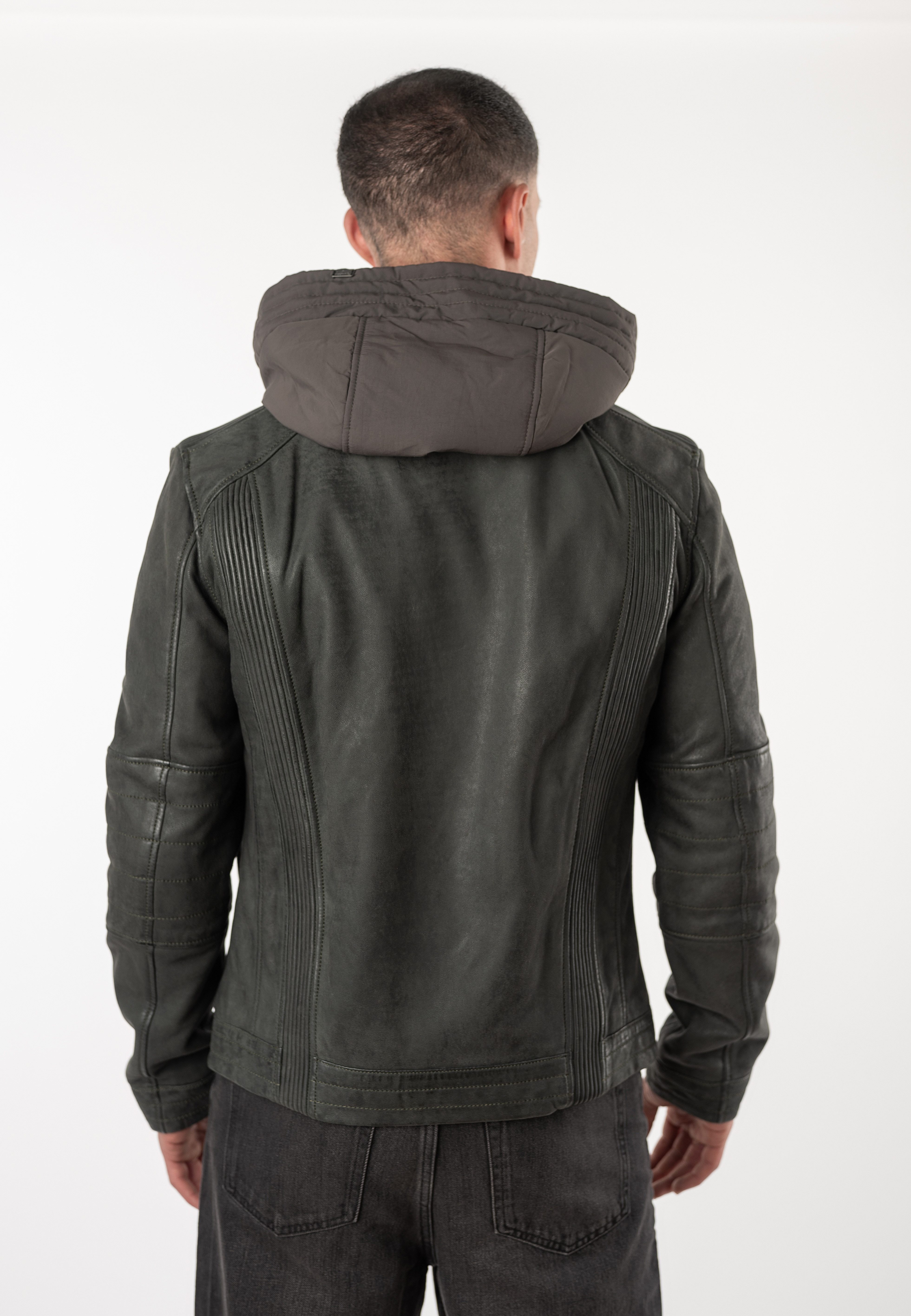 Mauritius Lederjacke MMBjanco (mauritiusHerren26) mit abnehmbarer Kapuze, Regular Fit