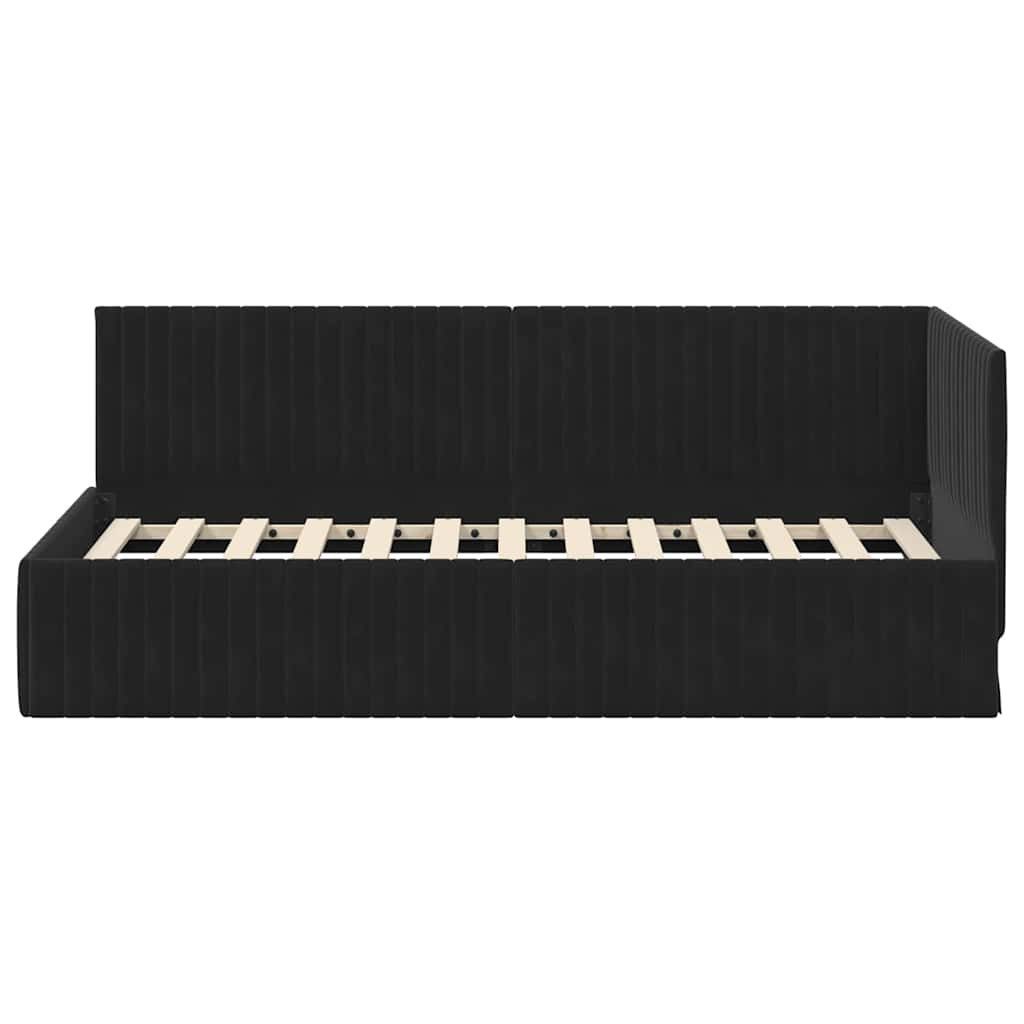 vidaXL Bett Eckbettgestell mit Kopfteil Schwarz 90 cm x 200 cm Samt (1-tlg) – Bild 5 von 5