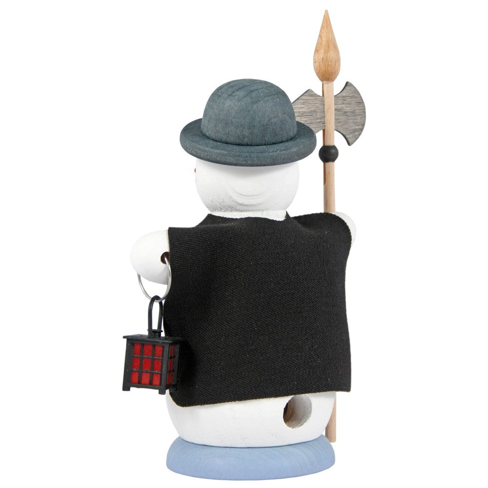 Kuhnert Räuchermännchen Schneemann als Nachtwächter - ca. 13 cm - aus Holz gefertigt, für Räucherkerzen der Größe M (Standard) - Made in Germany