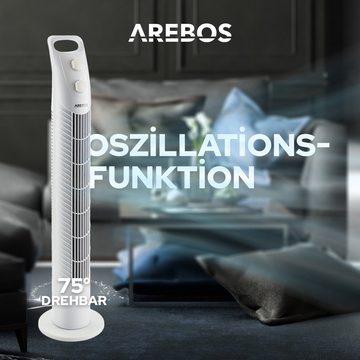 Arebos Turmventilator mit Timer, 40 Watt, 75°-Oszillation, 78,00 cm Durchmesser