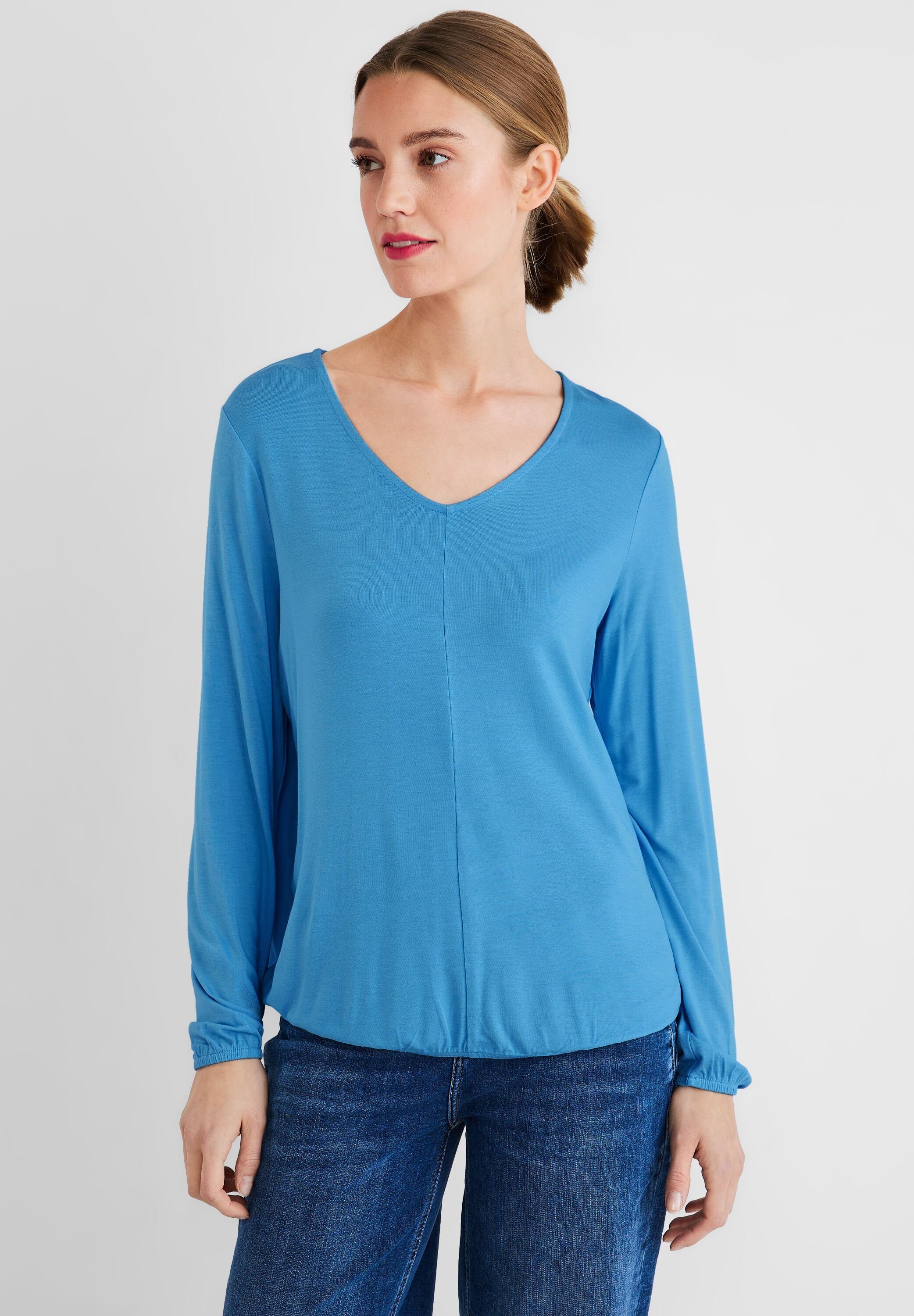 STREET ONE V-Shirt mit abgerundetem V-Ausschnitt splash blue