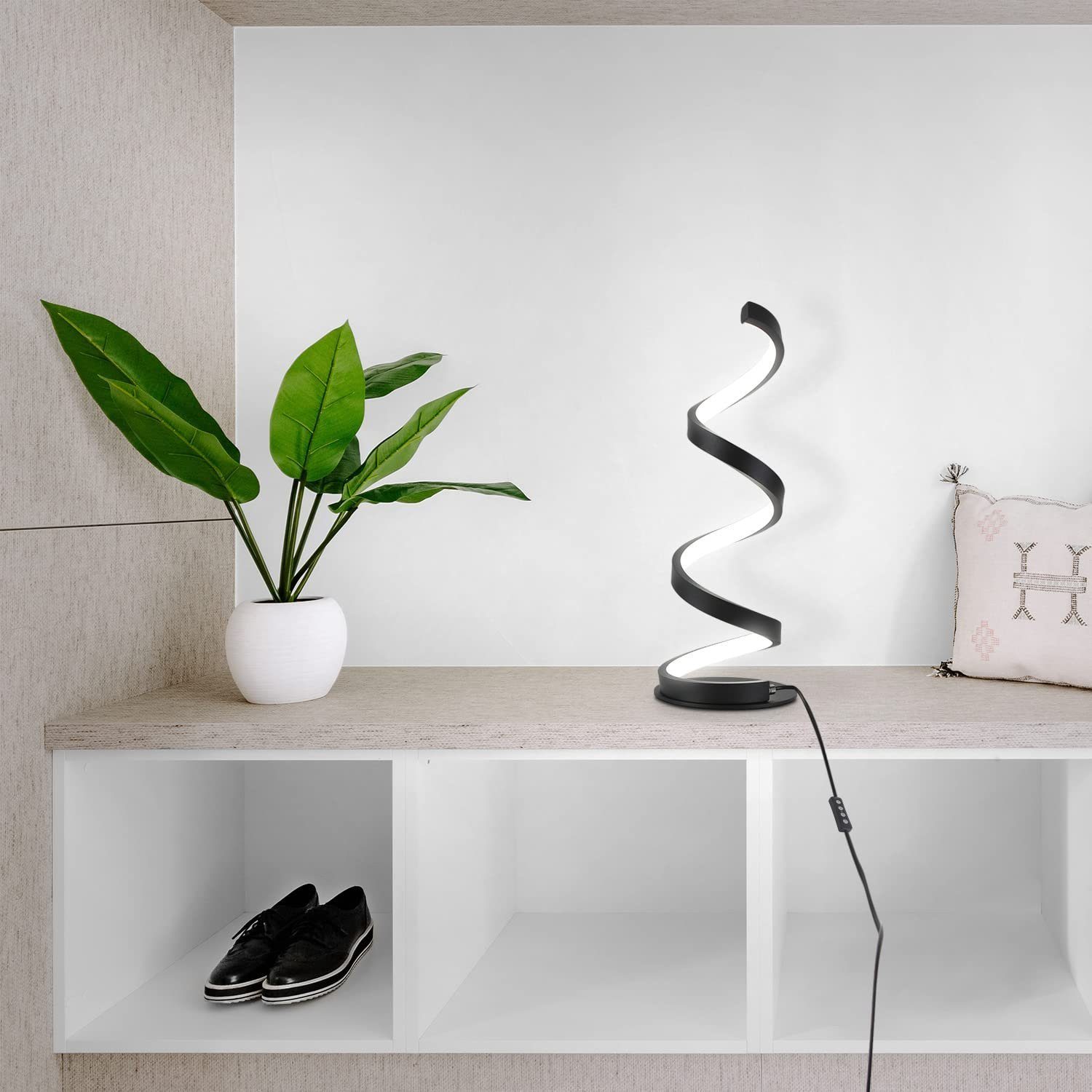 ZMH LED Tischleuchte Modern-Spiral-Design Leselampe 10W fest Schlafzimmer, integriert, Schwarz für warmweiß-kaltweiß, LED