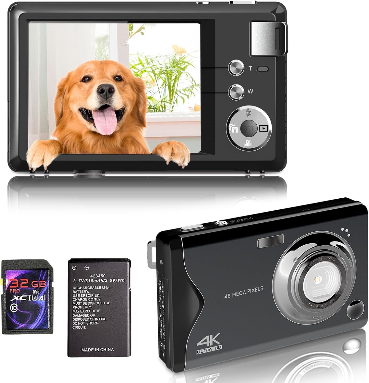 Fine Life Pro Kompaktkamera (48 MP, 16x Digitalzoom, Elektronischer Bildstabilisator, 4K HD 1080P Fotokam)
