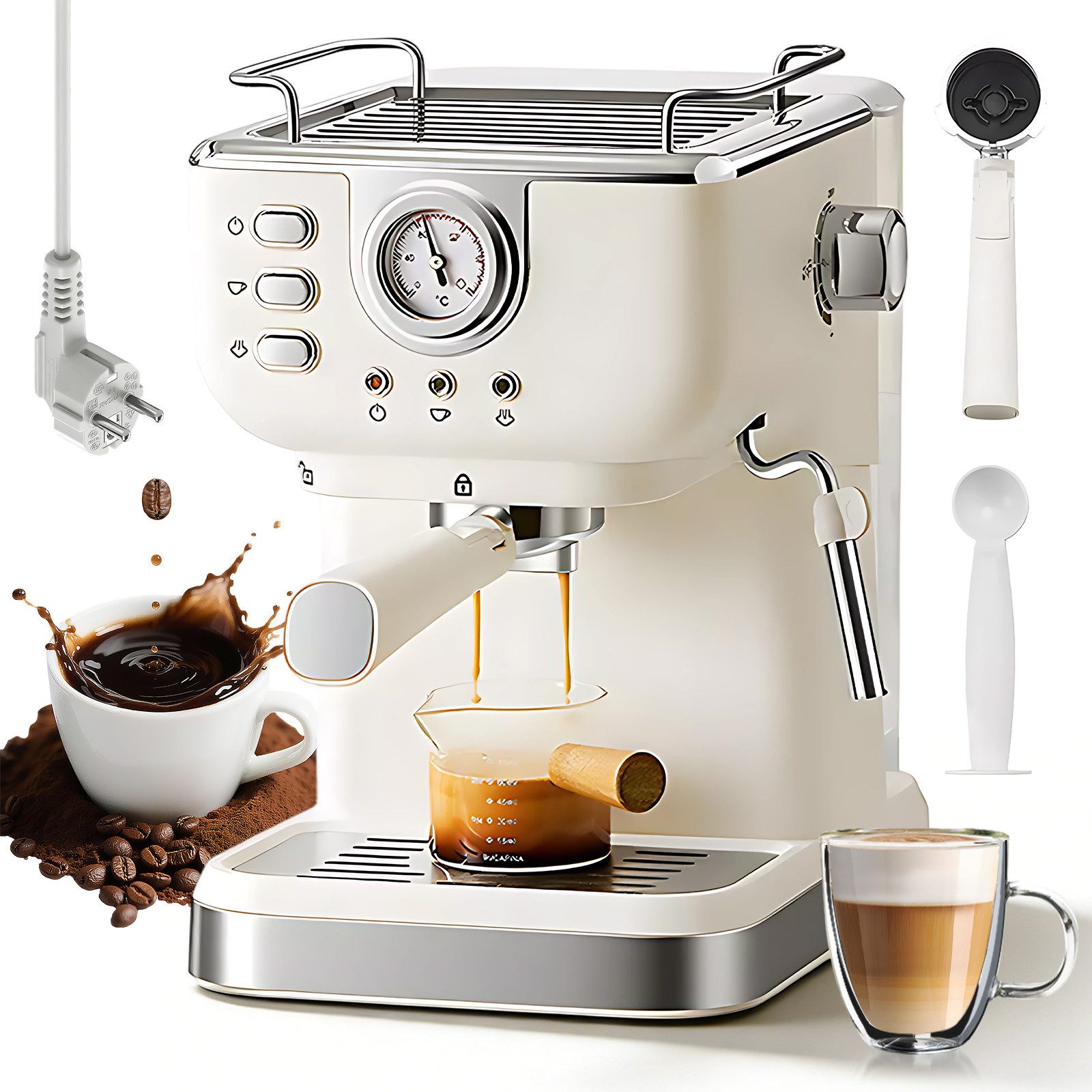 AKKEE Espressomaschine CM3120, Manuellem Milchaufschäumer für Espresso und Cappuccino