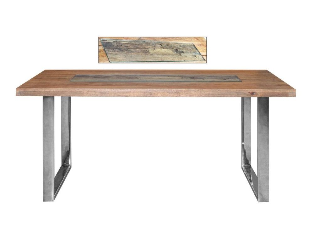 WOLF MÖBEL Esstisch SLEEPER Esstisch 180×90 mit Glaseinlage, Mangoholz massiv, 180×90×76cm (180x90x76), SLEEPER Esstisch 180×90 mit Glaseinlage, Mangoholz massiv, 180×90×76cm