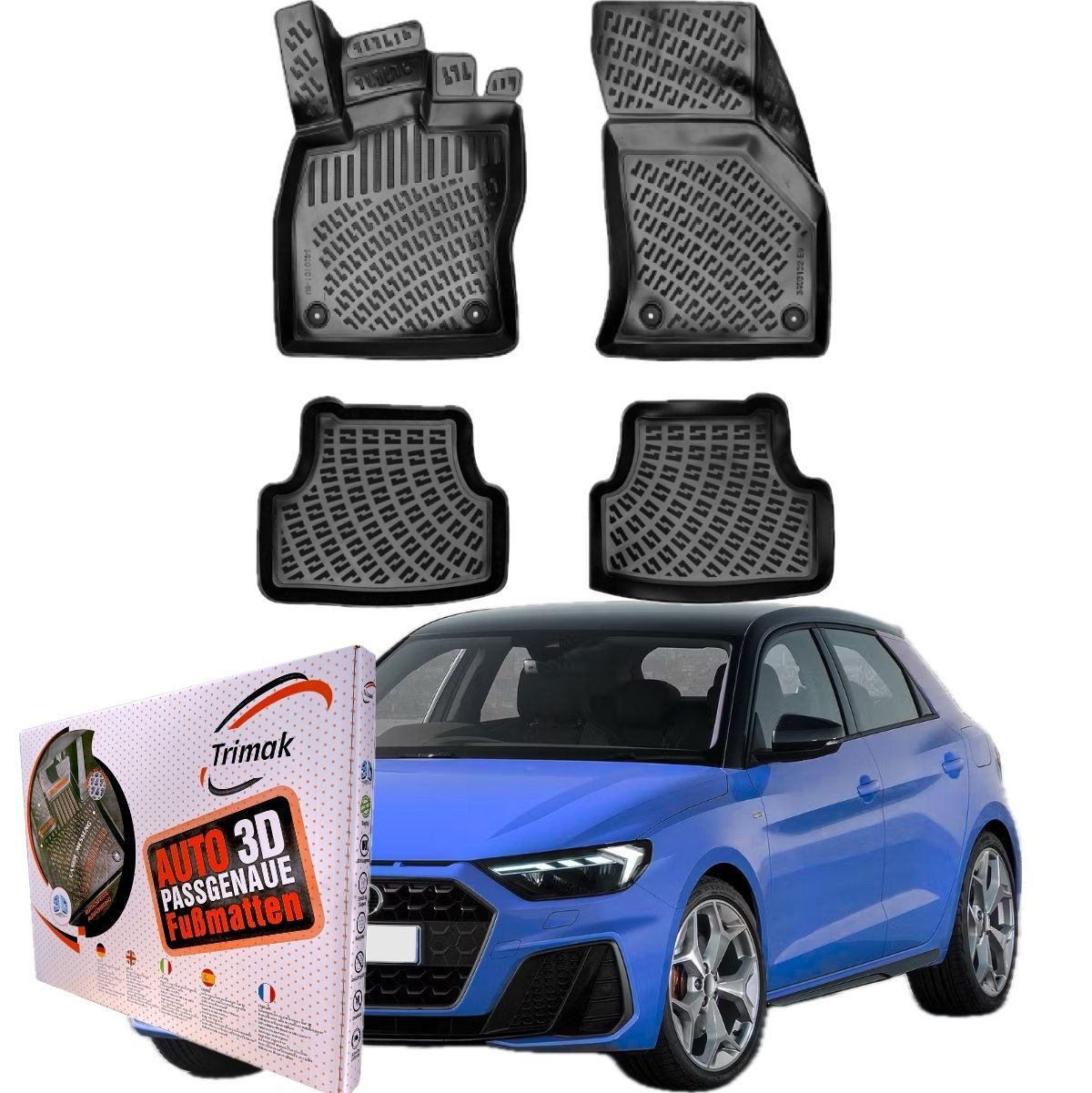 Trimak Passform-Fußmatten Kompatibel mit Audi A1 2.Gen Typ GB ab 2018 Auto Allwetter Gummimatten