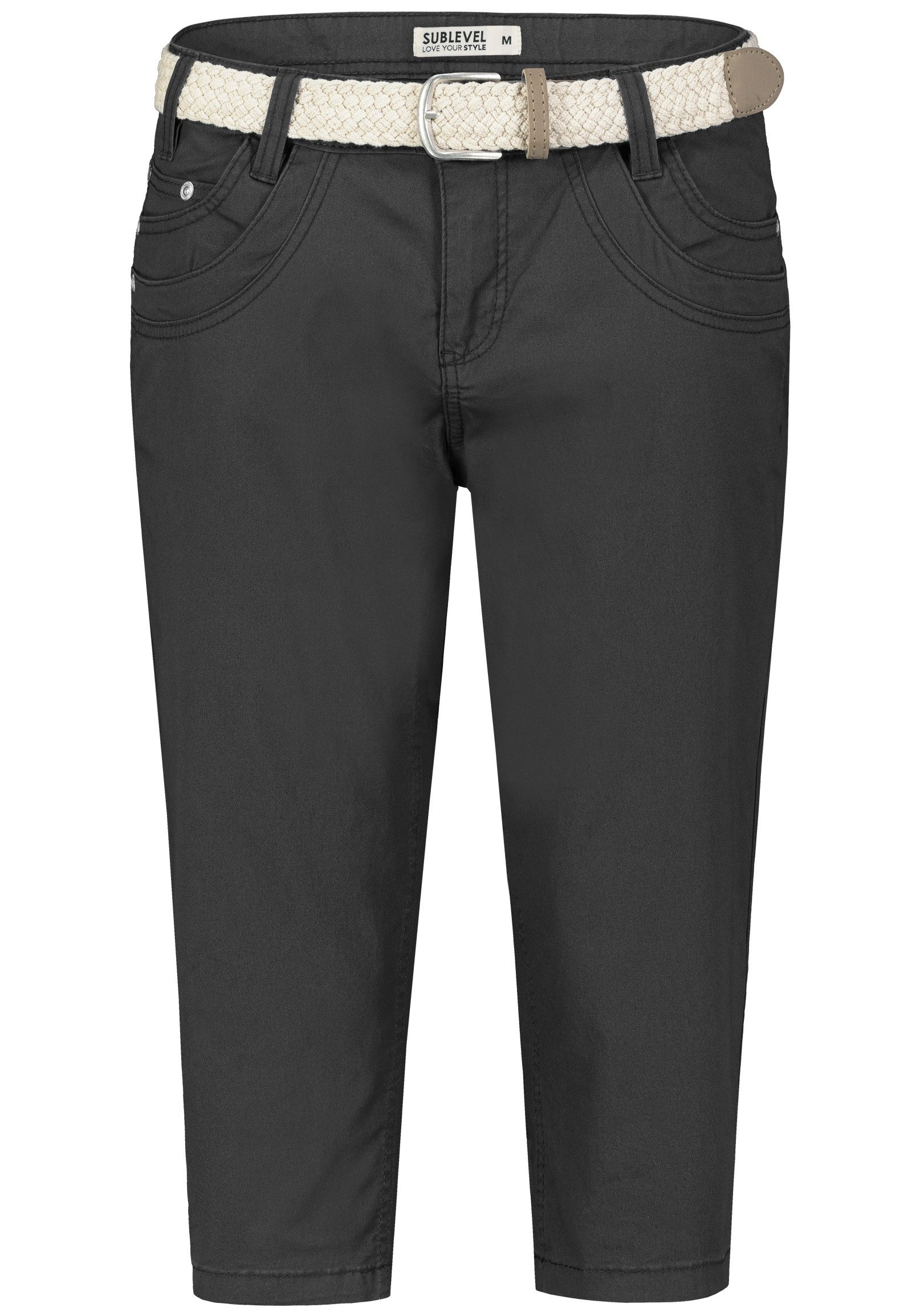 Caprihose Damen 3/4-Hose mit Flechtgürtel