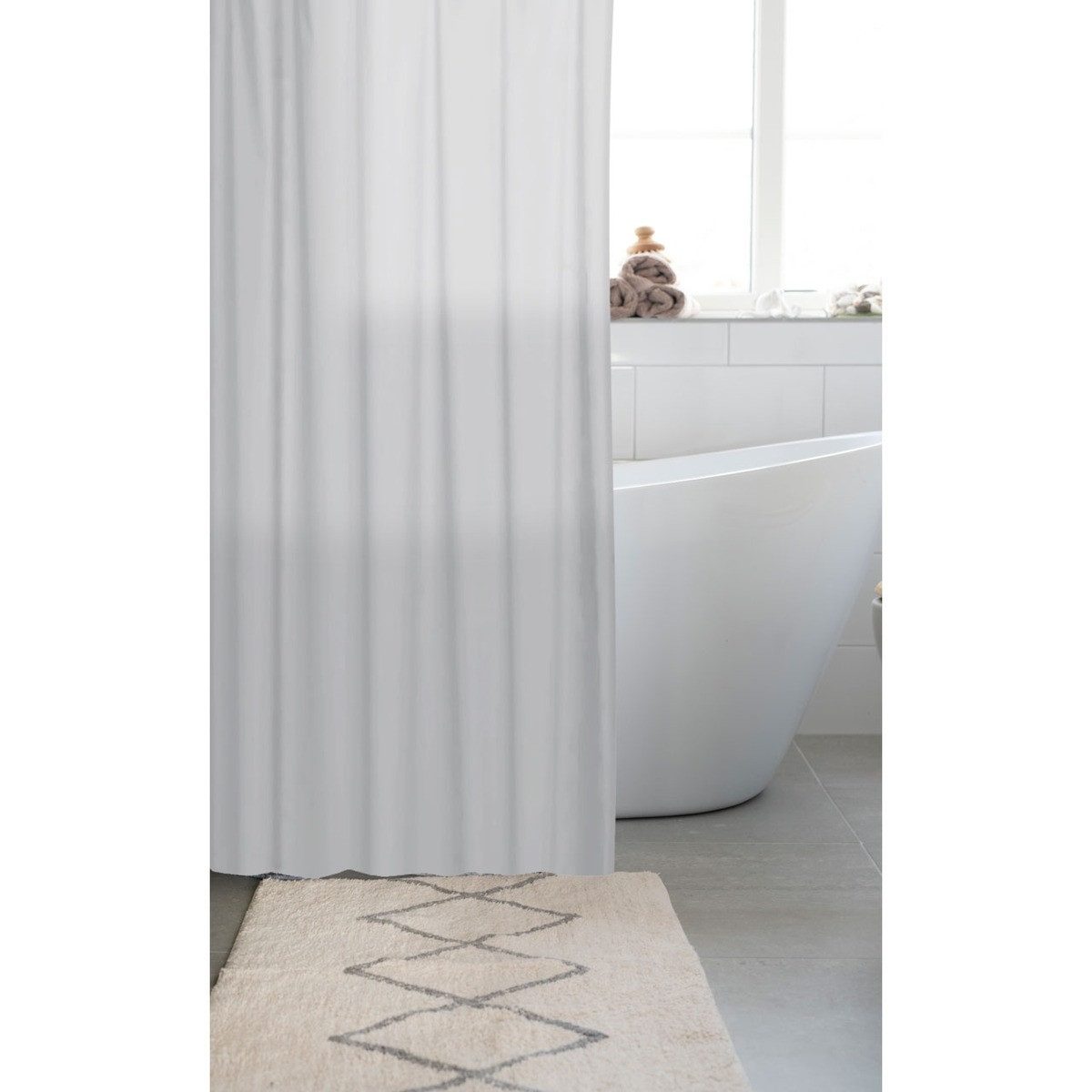 Euroshowers GmbH Duschvorhang Neutral Weiß 180 × 200 cm Polyester mit 12 Ringen Breite 180 cm