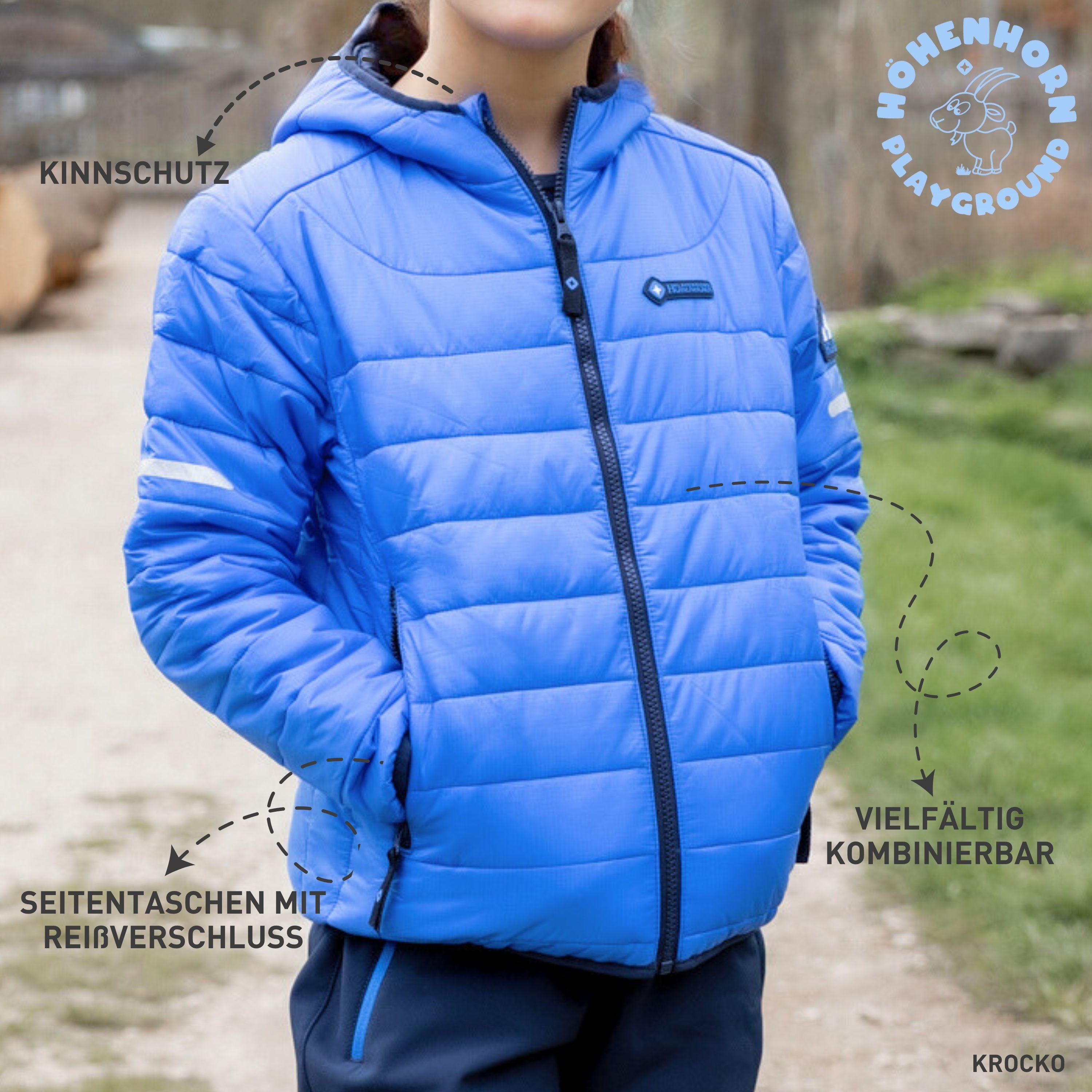 Jungen Höhenhorn Kinder Übergangsjacke Blau/Dunkelblau Krocko Höhenhorn Steppjacke Jacke Steppjacke Mädchen