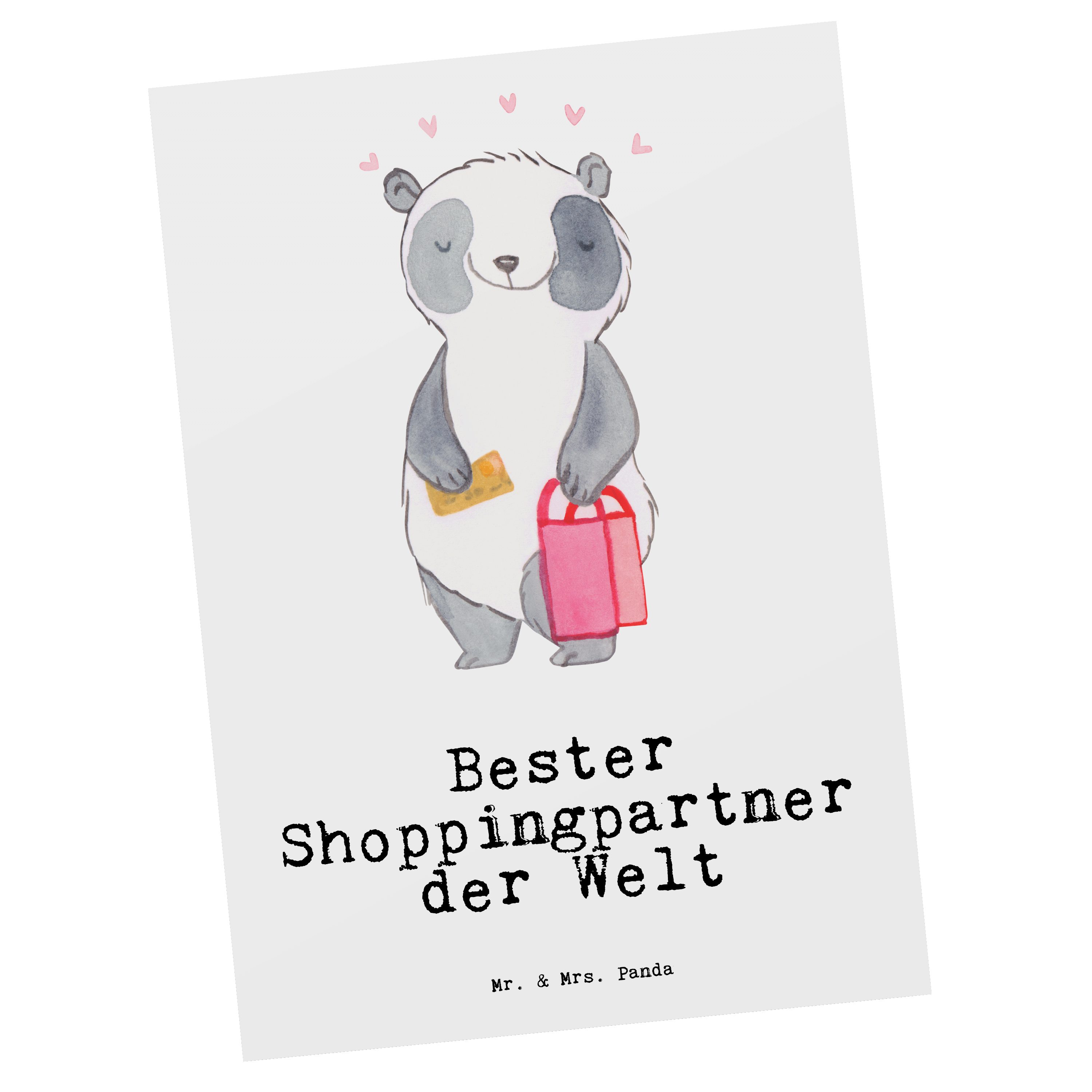 Mr. & Mrs. Panda Postkarte Panda Bester Shoppingpartner der Welt - Weiß - Geschenk, Einladung, Freund, Grußkarte, Karte, Geburtstag, Ansichtskarte, Geschenkkarte, Freundin