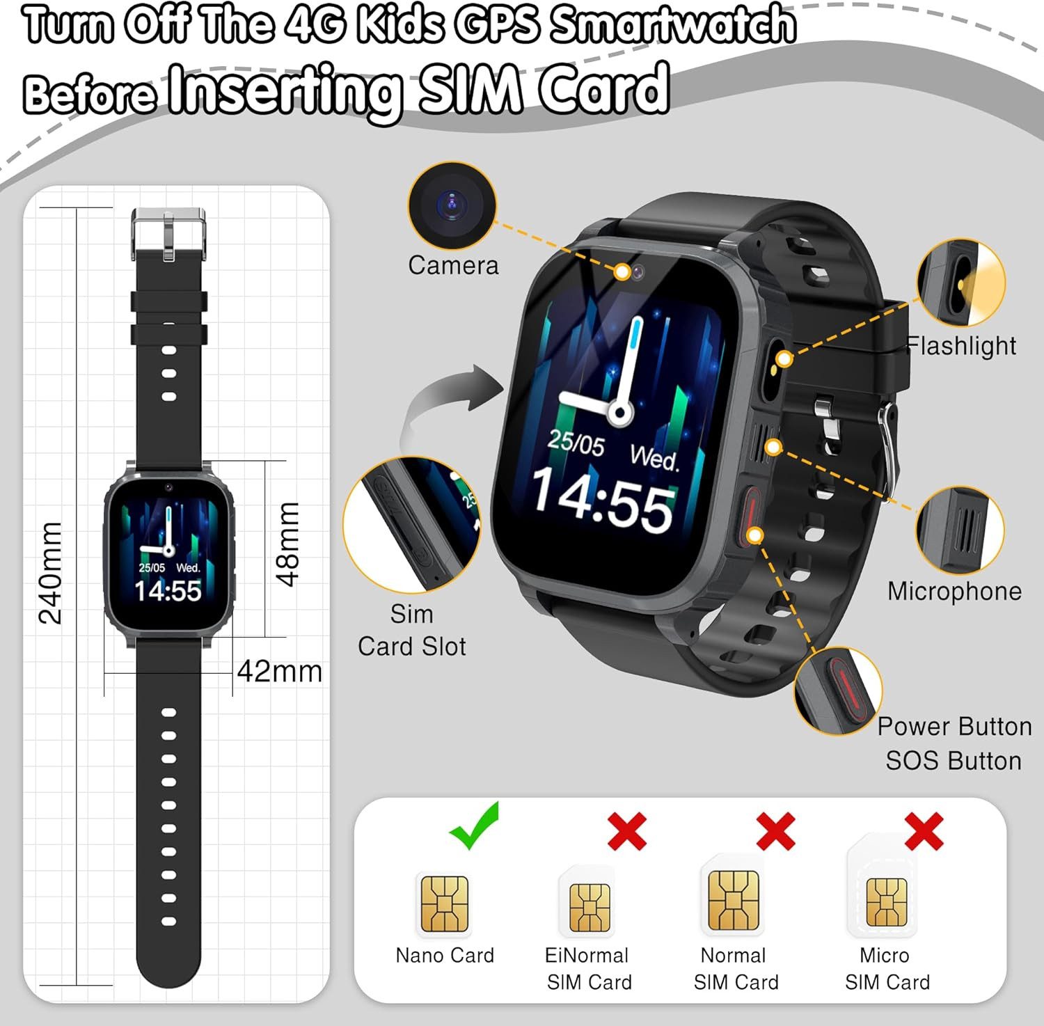 YEDASAH Smartwatch (4,6 cm, sim-karte), Kinder Smartwatch 4G
