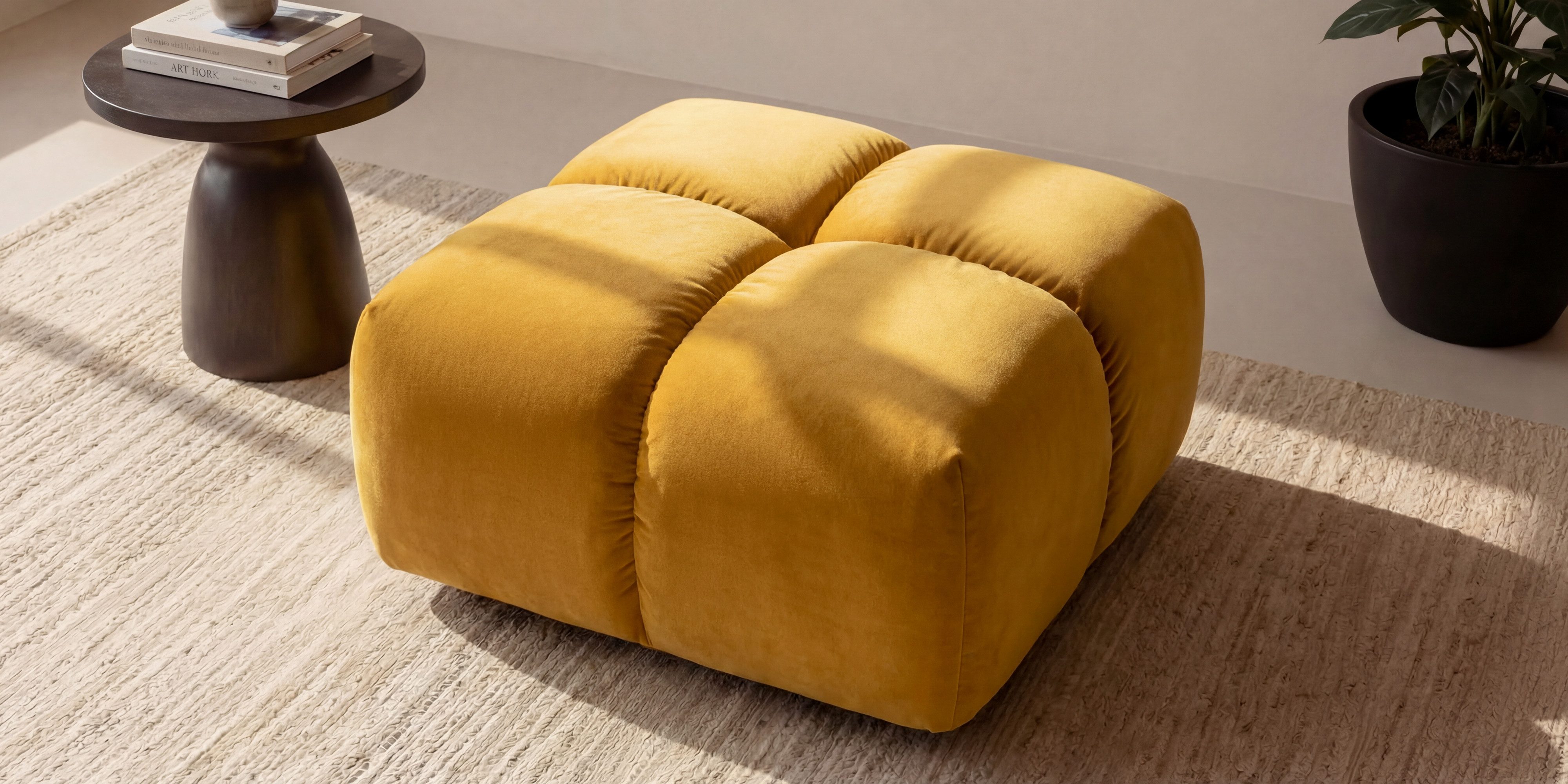 Kaiser Möbel Hocker für Wohnzimmer, Samtstoff Bluvel, Averro (Hocker), Designer-Hocker im Bubble-Stil,Modell aus der Averro-Kollektion