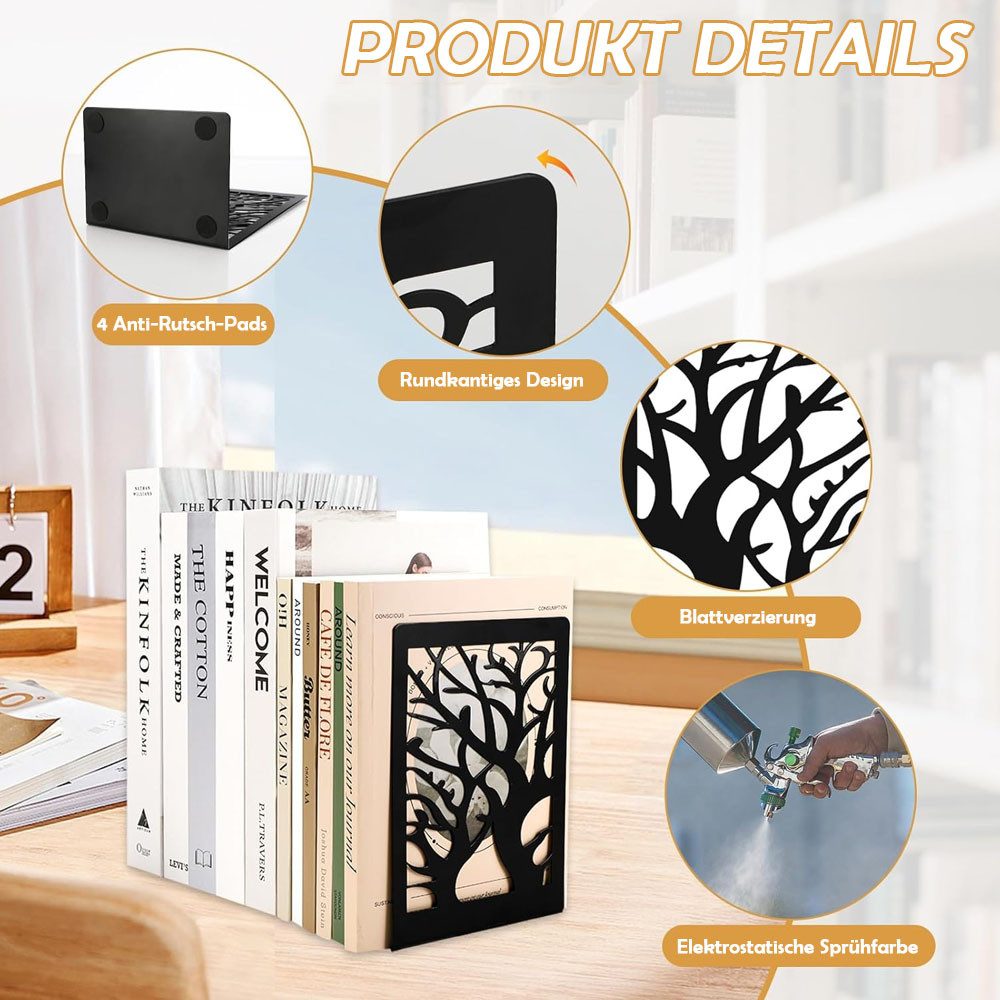 TUWENA Buchstütze 3 Paar Buchstütze, Buchstützen Metall Bücherhalter mit Rutschfester (6 St), 6 Stück Bücherregale Bücherstopper für Schule,Büro,Zuhause, Biblio – Bild 3 von 5