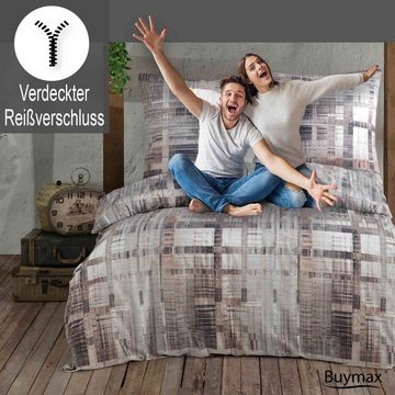 Bettwäsche, Buymax, Renforcé: 100% Baumwolle, 2 teilig, 155x220 cm, Bettbezug-Set mit Reißverschluss Karo Kariert, Braun Beige