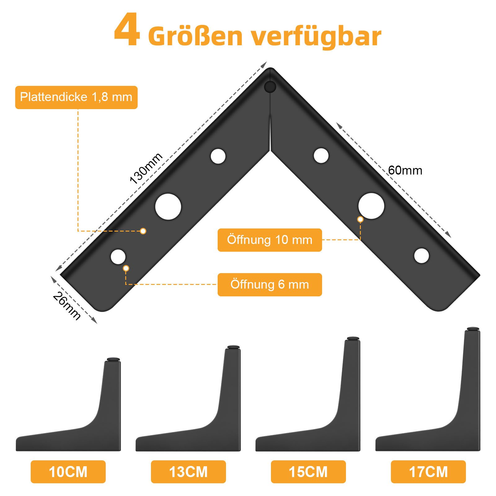 QUBEBU Möbelfuß 8X Möbelfüße Schrankfuß Füße Sockelfüße Sofafuß Möbelbeine Schwarz, (belastbar bis 800 kg, H: 10 cm / 13 cm / 15 cm / 17 cm., Metall Möbelbeine Möbelfüße Sofa Beine Möbelfüsse Schrankfüße)
