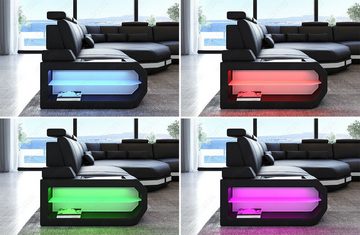 Sofa Dreams Wohnlandschaft Polster Sofa Stoff Couch Asti U Mini Stoffsofa mit, Webstoff - Strukturstoff, USB, LED Beleuchtung, Zierkissen