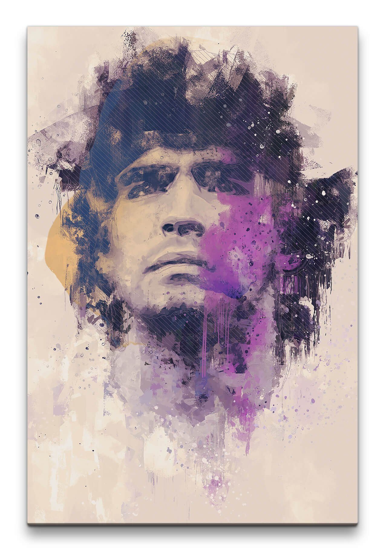 Sinus Art Leinwandbild Diego Maradona Porträt Abstrakt Kunst Fußballlegende Legende Fußballer 60x90cm Leinwandbild