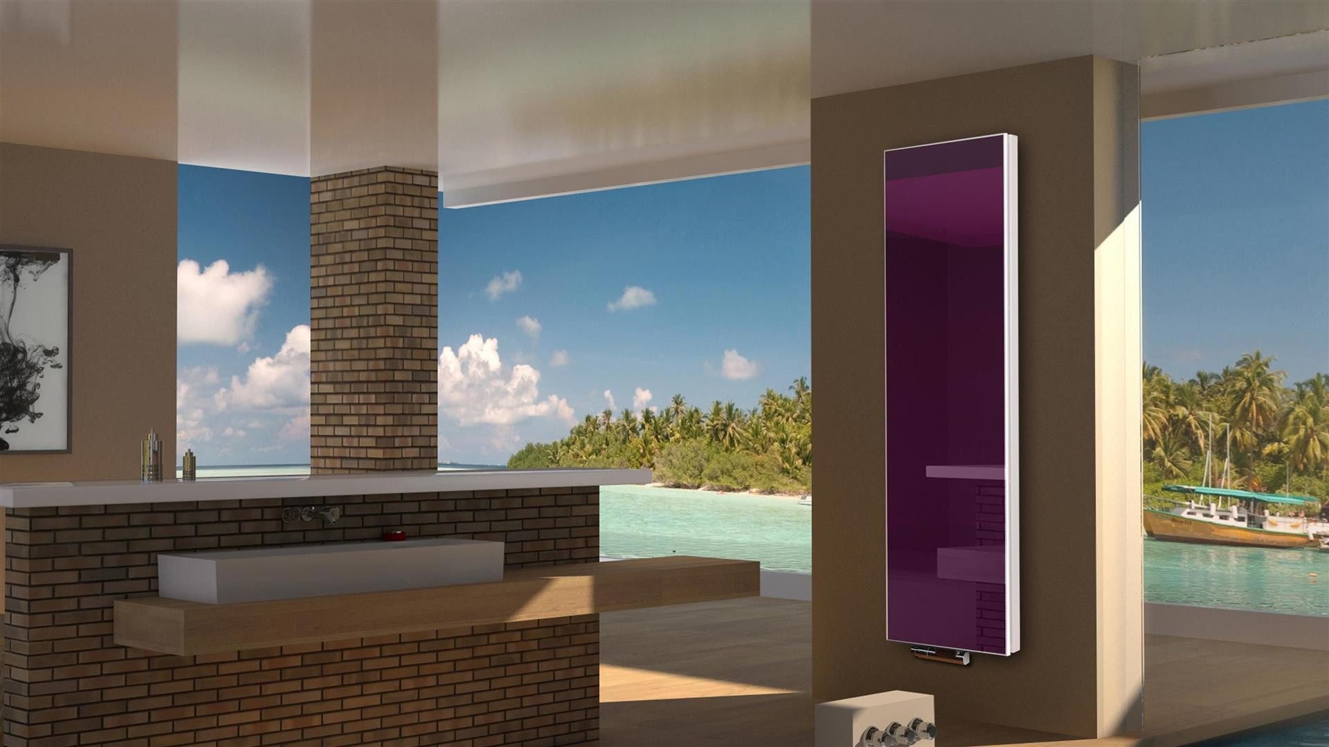 Szagato Badheizkörper BADHEIZKÖRPER Glas Montevideo 6 Glasfront 180x47cm 1964 Watt violett, 5 Jahre Garantie, Made in Germany