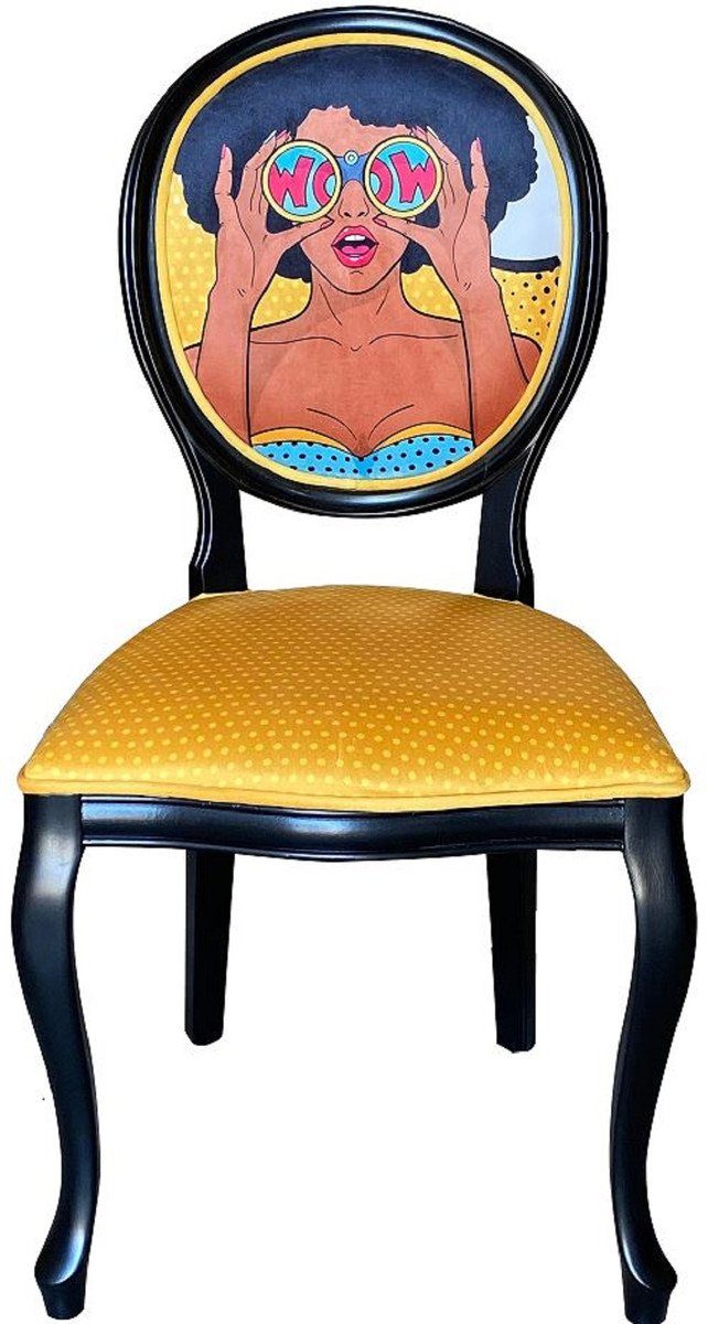 Casa Padrino Esszimmerstuhl Barock Designer Esszimmer Stuhl Gelb / Mehrfarbig / Schwarz - Handgefertigter Antik Stil Stuhl Möbel