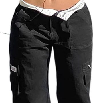FIDDY Jeanshotpants Frauen Cargohose Damen Low Waist Weites Bein Cargo Pants Baggy Jeans