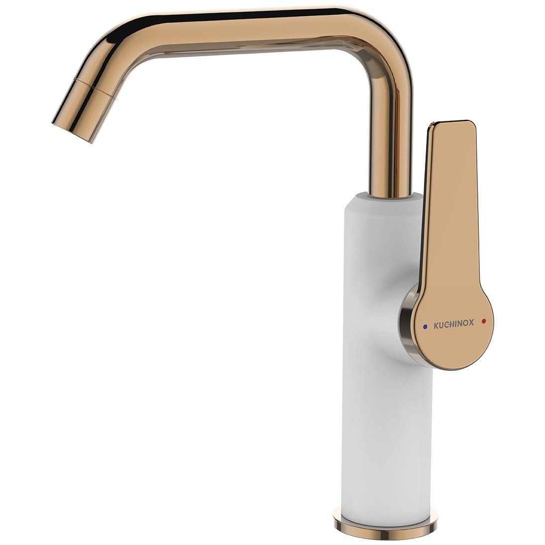 KOLMAN Waschtischarmatur in Weiß-Roségold ALANIS Höhe Wasserhahn Mischbatterie + Click-Clack