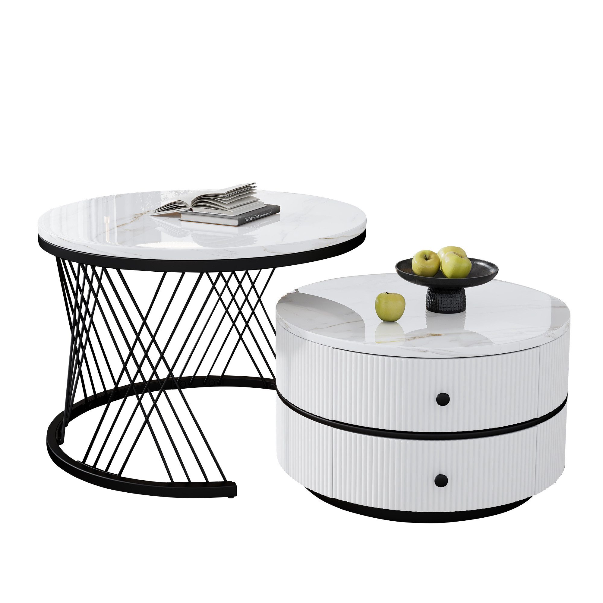 HAUSS SPOLE Couchtisch 2er Set in X-Form, Hochglanz runde Tische mit 2 Schu günstig online kaufen