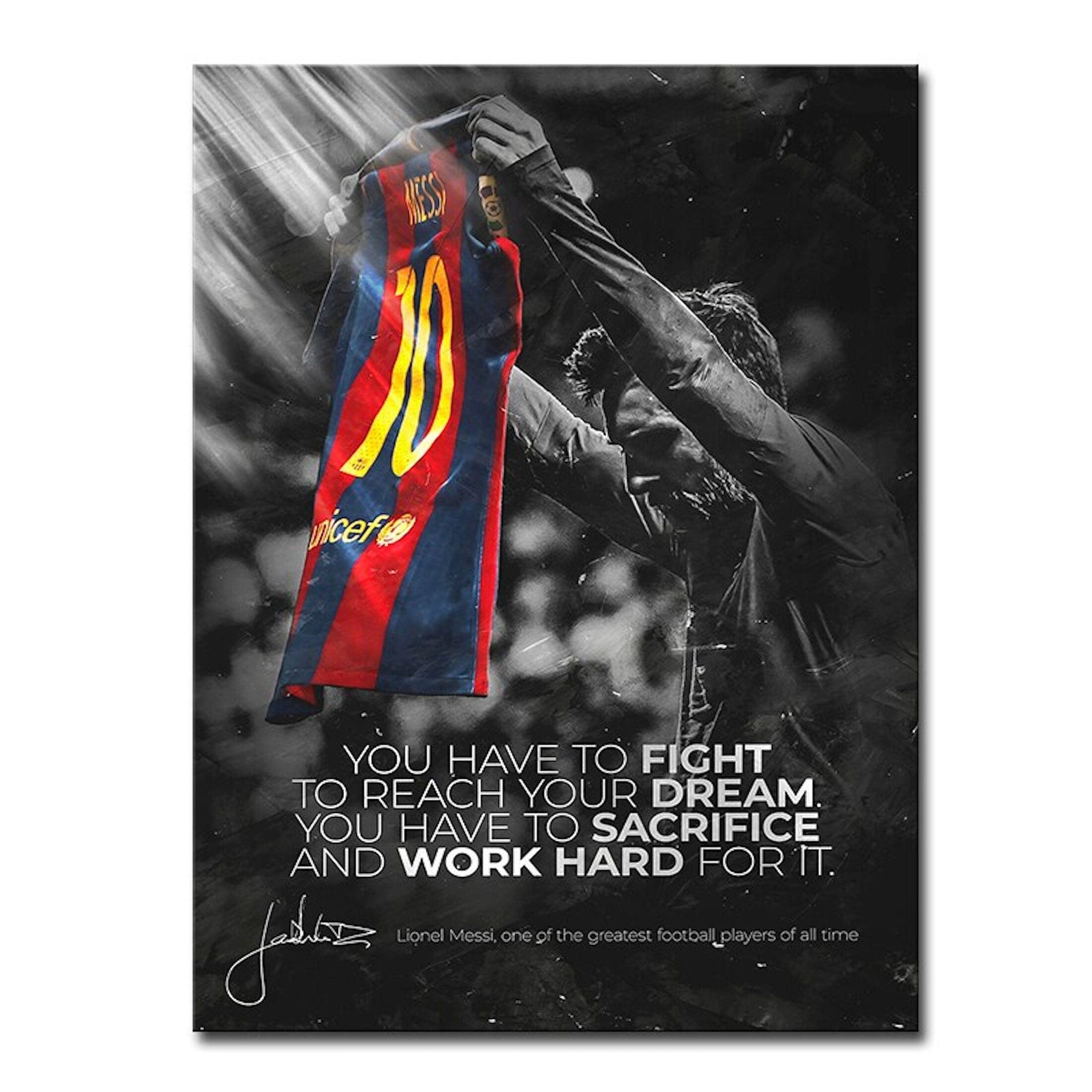 JUSTGOODMOOD Poster Fußball Messi Fc Barcelona Nr10 Rot Blau Trikot und Motivations Spruch, A (1 St)