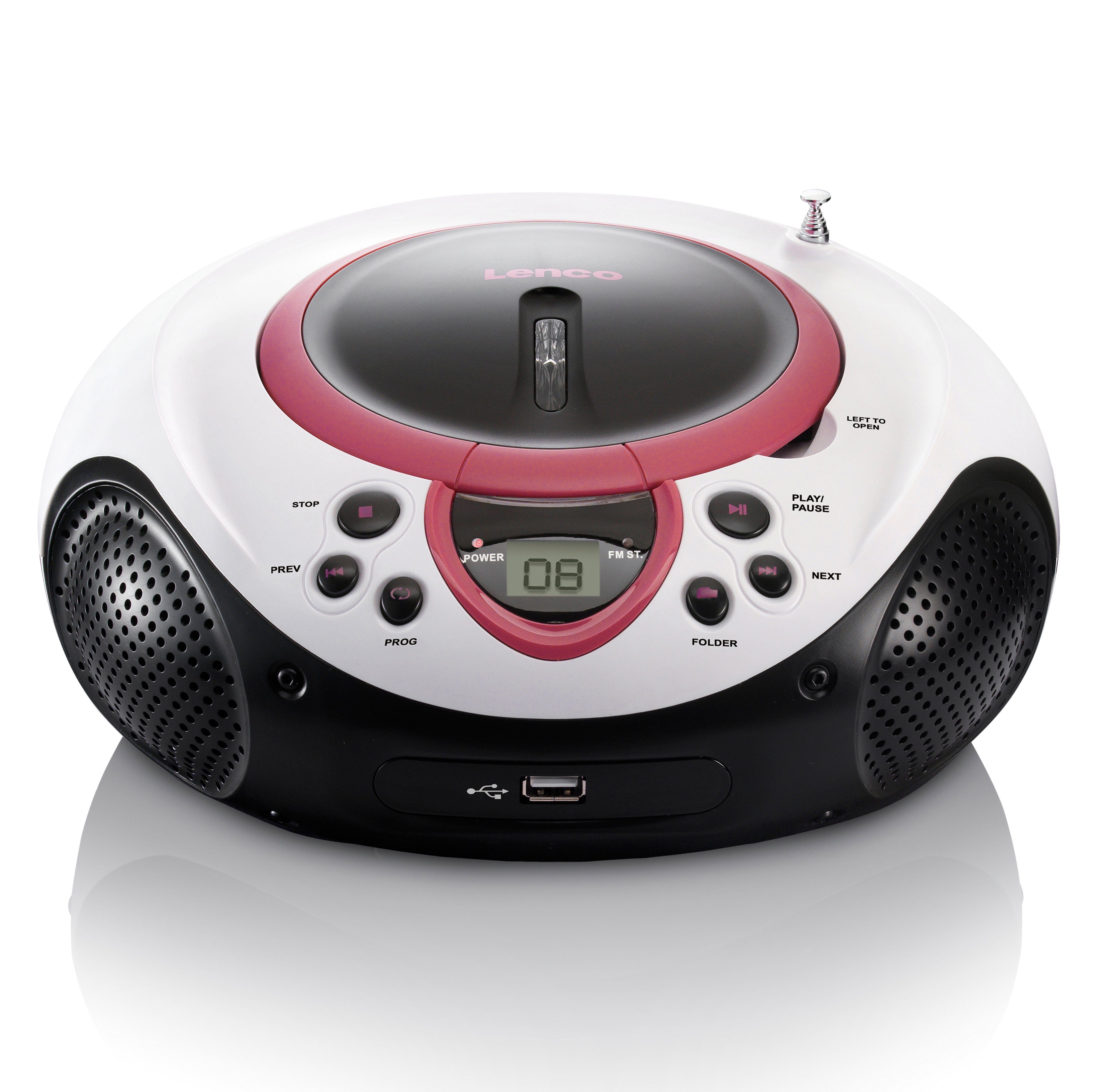 SCD-38 USB Lenco Pink (FM) Weiß-Pink CD-Radiorecorder