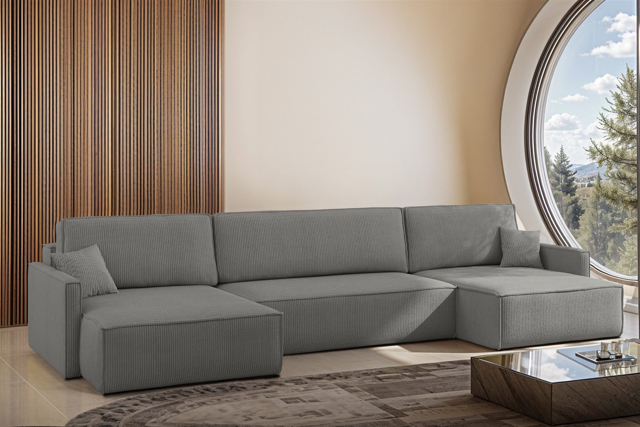 Fun Möbel Wohnlandschaft Sofa mit Schlaffunktion FUN MARIUS in Stoff, inkl. 2 Zierkissen, inkl. Bettkasten