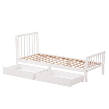 Celya Holzbett Doppelbett,Jugendbett,mit Schubladen zur Aufbewahrung, Rahmen aus Kiefernholz, 90x200cm, weiß